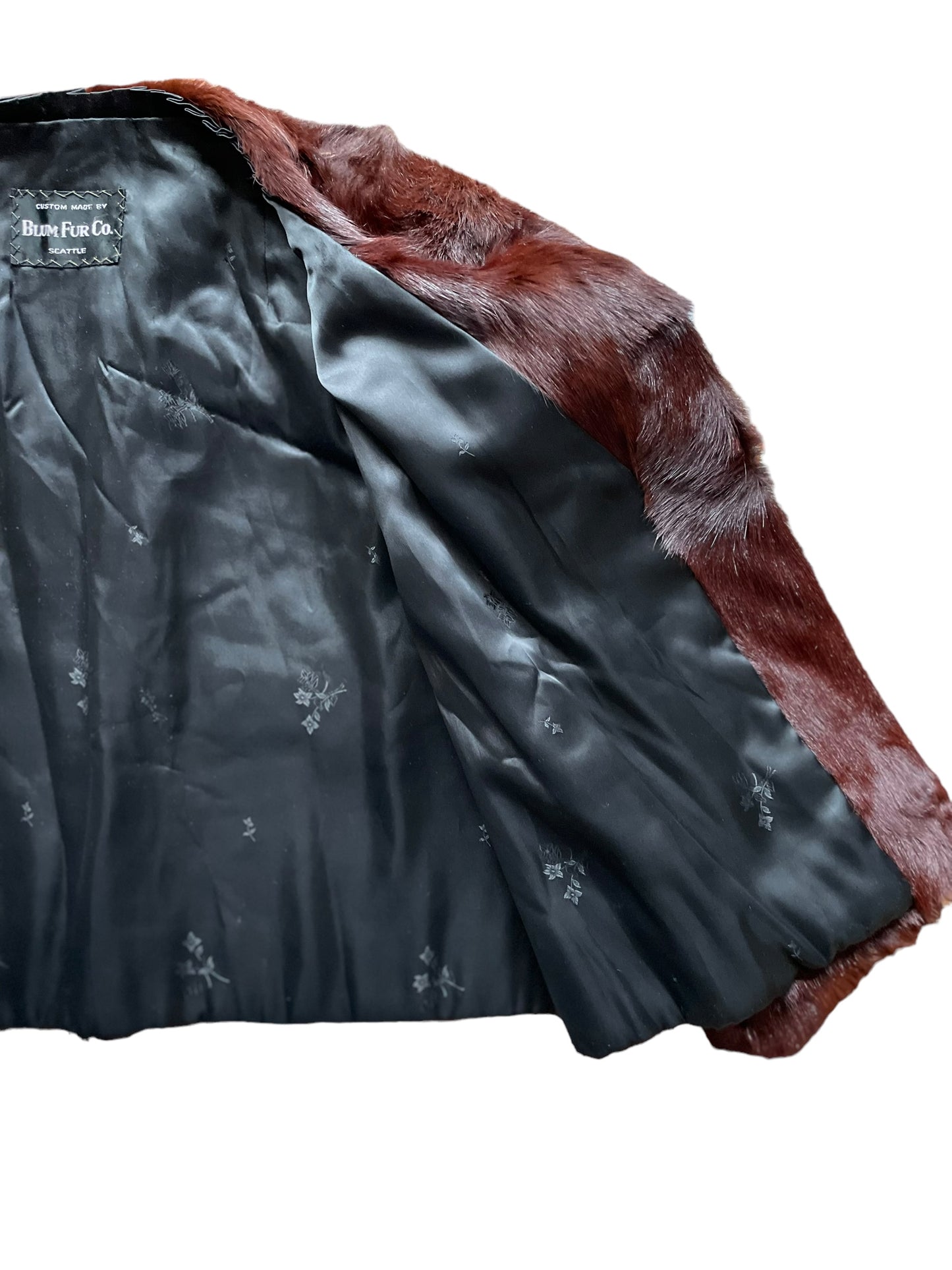 Left side open view of 1940s Custom Made Blum Fur Co. Cropped Coat SZ M-L | Seattle True Vintage | Barn Owl Vintage Coats