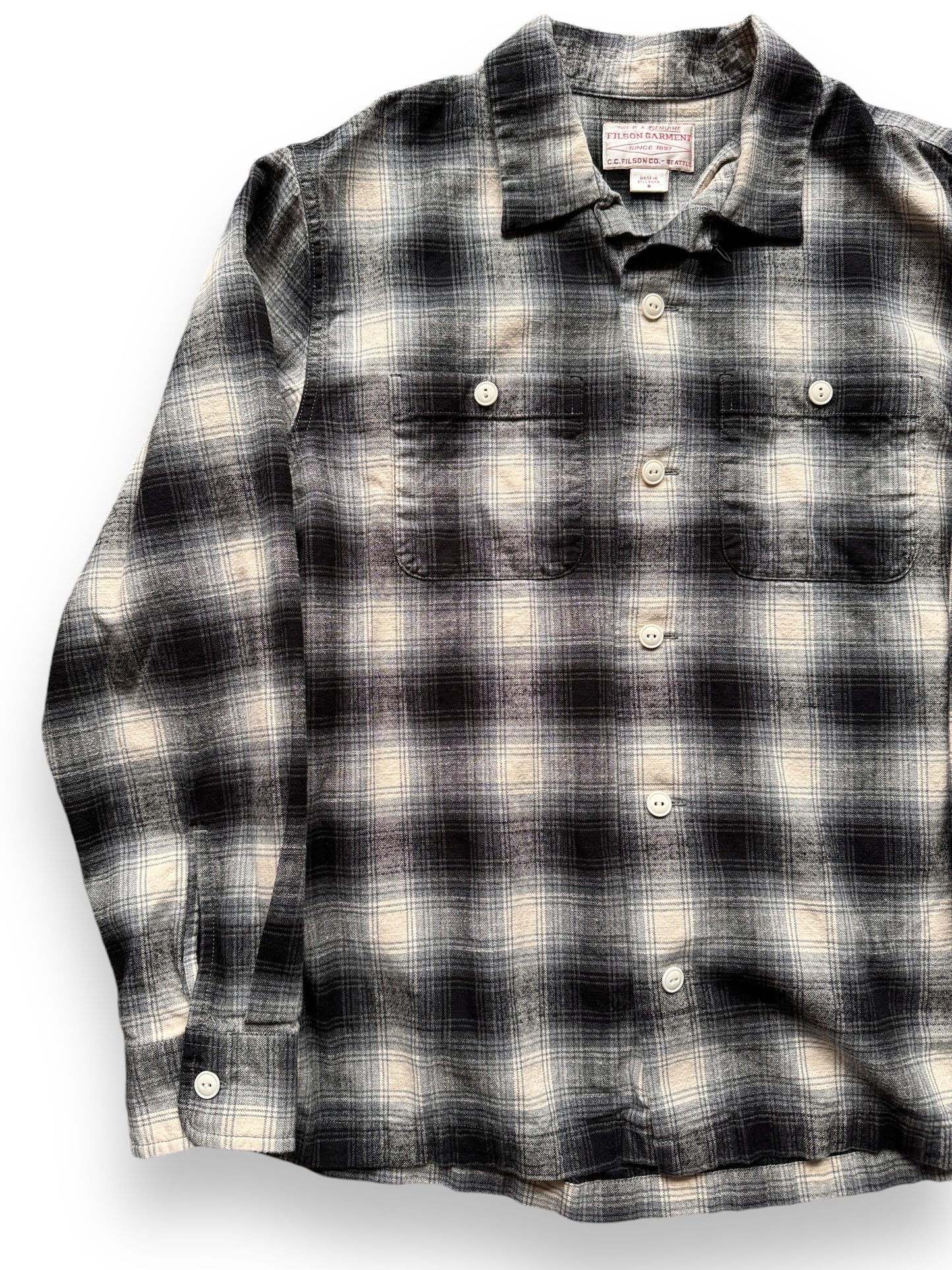front right of Filson Shadowplaid Elk Heights Flannel SZ S
