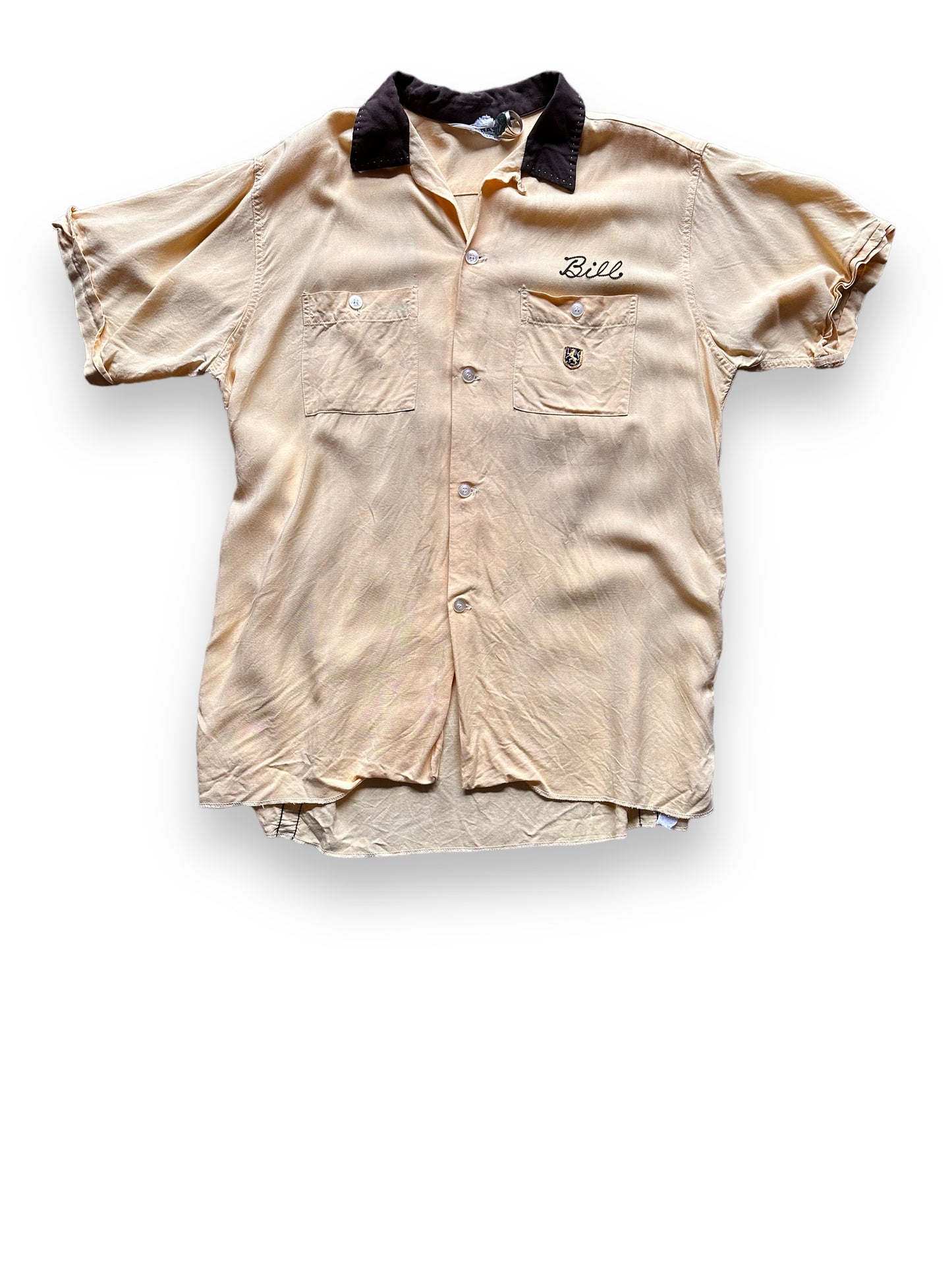 front of Vintage Power City Electric Company Rayon Bowling Shirt SZ L | Vintage Bowling Shirt Seattle | Barn Owl Vintage Seattle