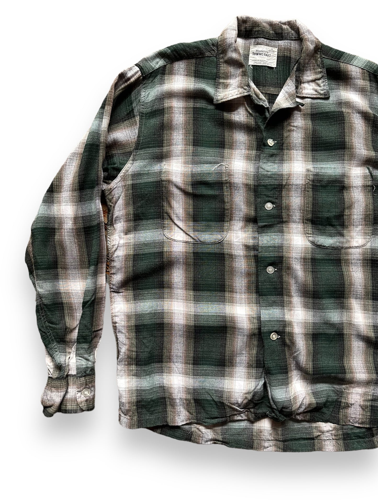 Front Right View of Vintage Penney's Towncraft Shadow Plaid Shirt SZ M | Vintage Rockabilly Shirt Seattle | Barn Owl Vintage Seattle
