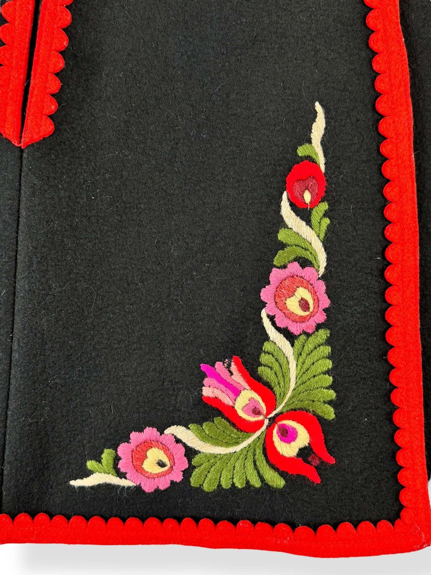 Embroidery of Vintage Hungarian Embroidered Wool Cape M