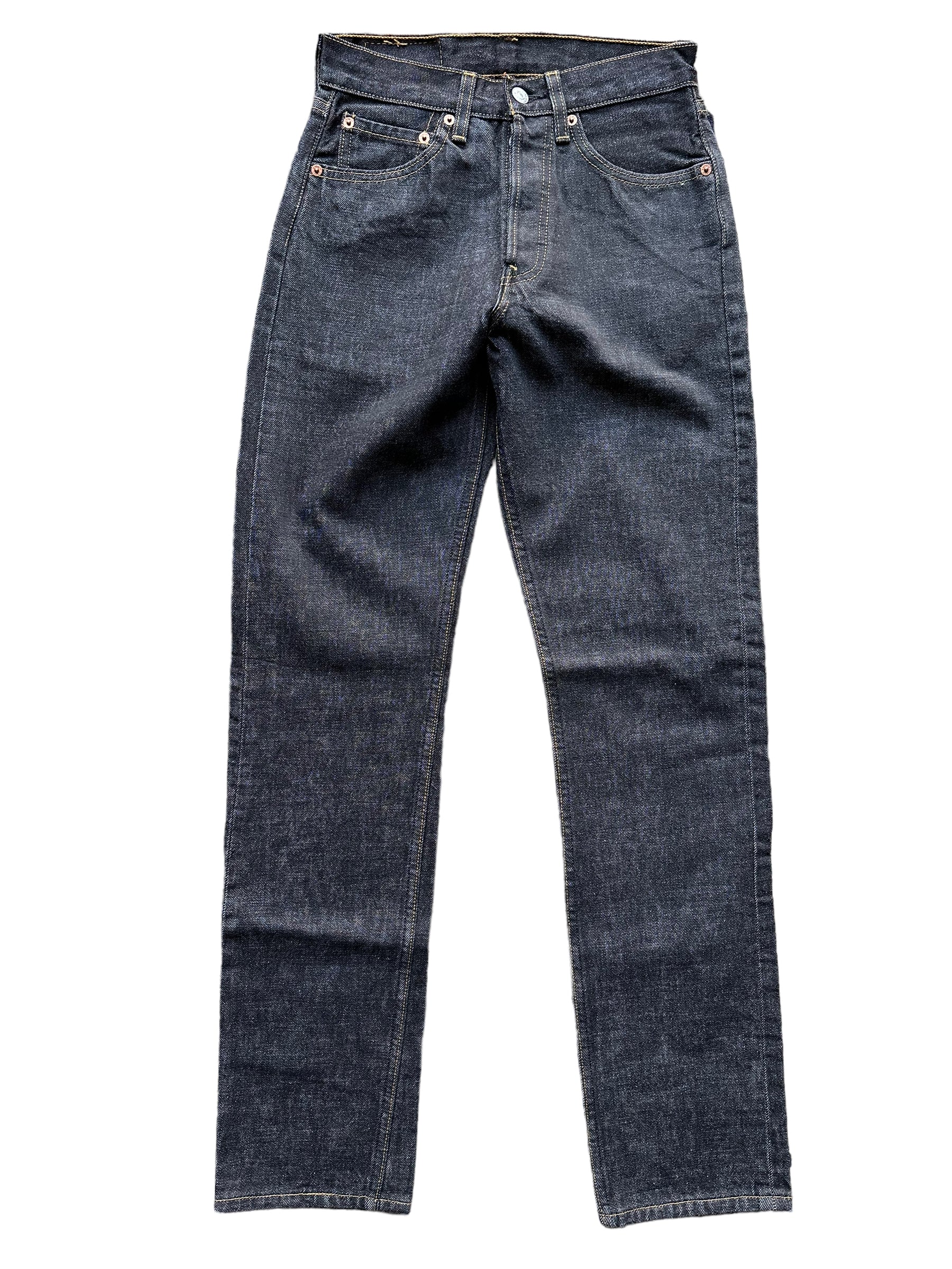 Full front view of Deadstock 90s USA Levi's 501 Black Jeans 26x33 | Seattle Deadstock Vintage Jeans | Barn Owl Vintage Denim