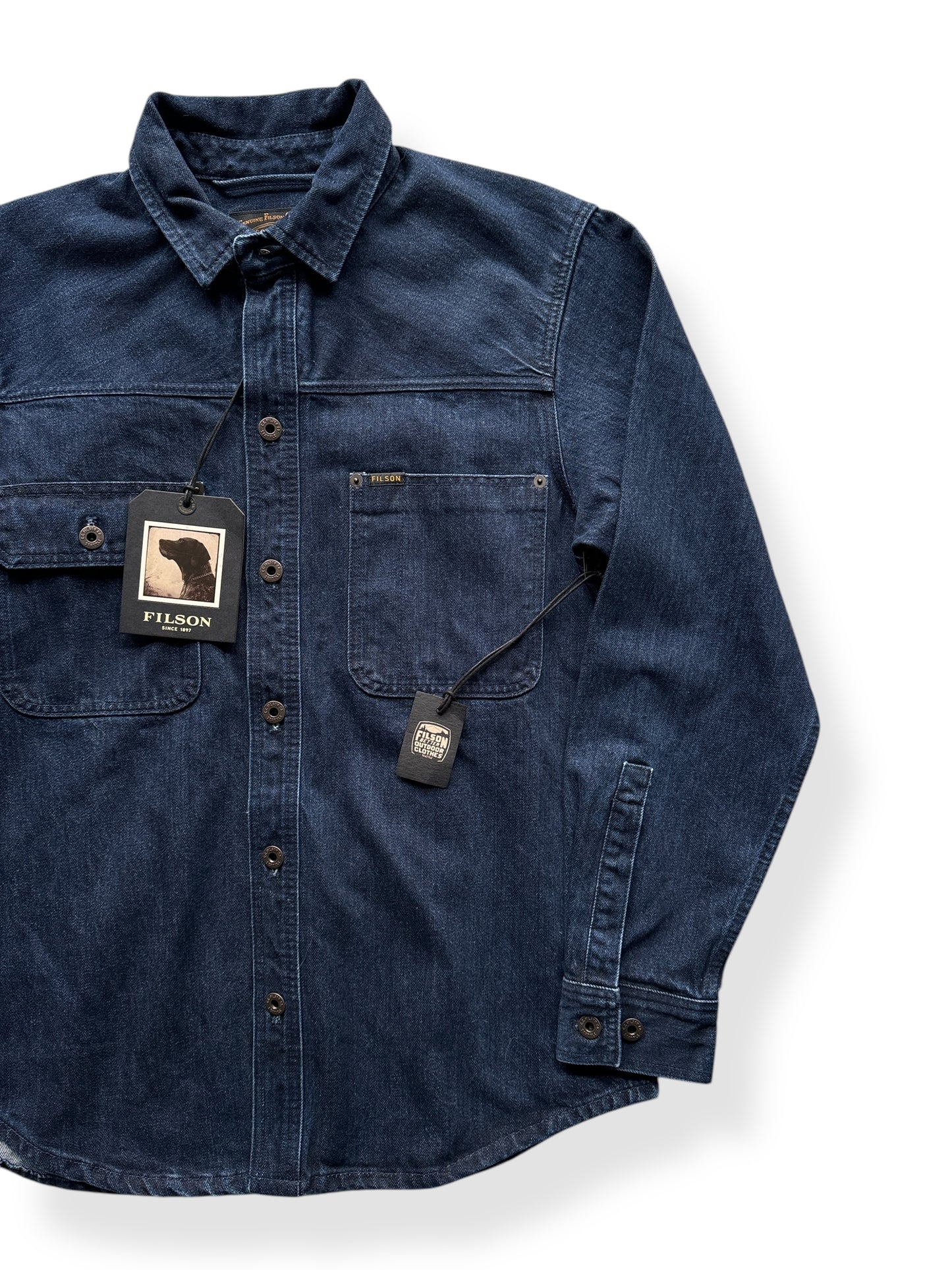 Front Left of NOS Filson Denim Work Shirt SZ M