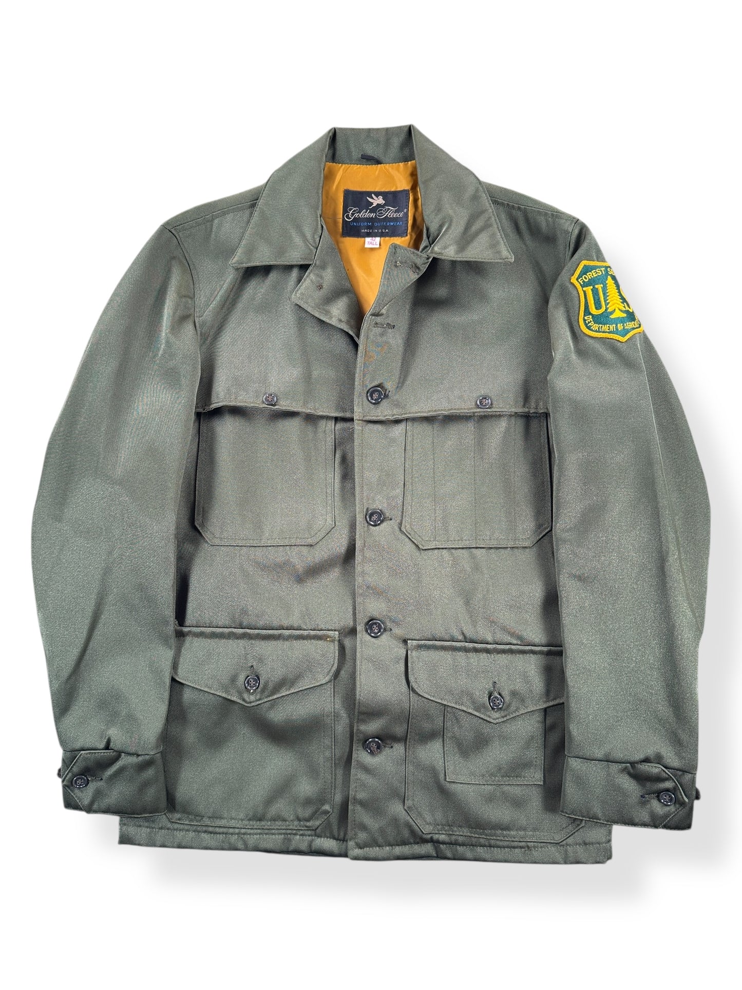 Front Close Up of Vintage USFS Golden Fleece Cruiser Jacket SZ 42 Tall