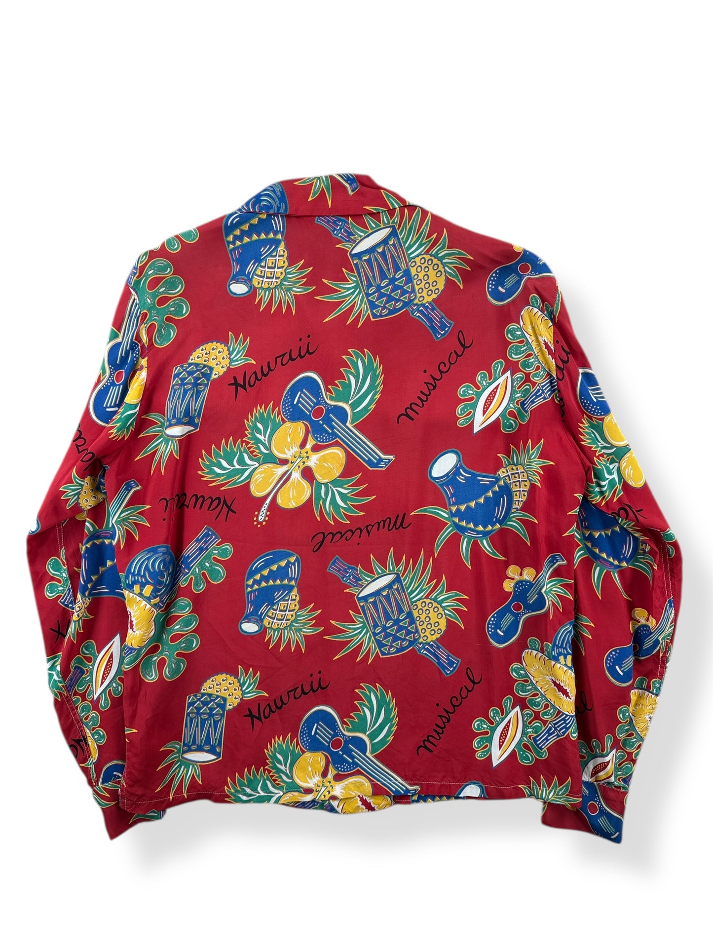 Back of Vintage Made in California Long Sleeve Rayon Aloha Shirt SZ M