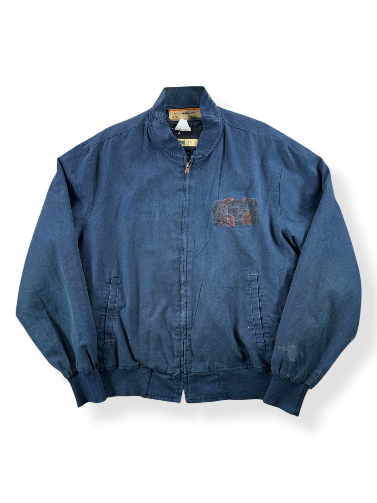 Front of Vintage Bomber Style Blue Quilted Red Kap Jacket SZ M