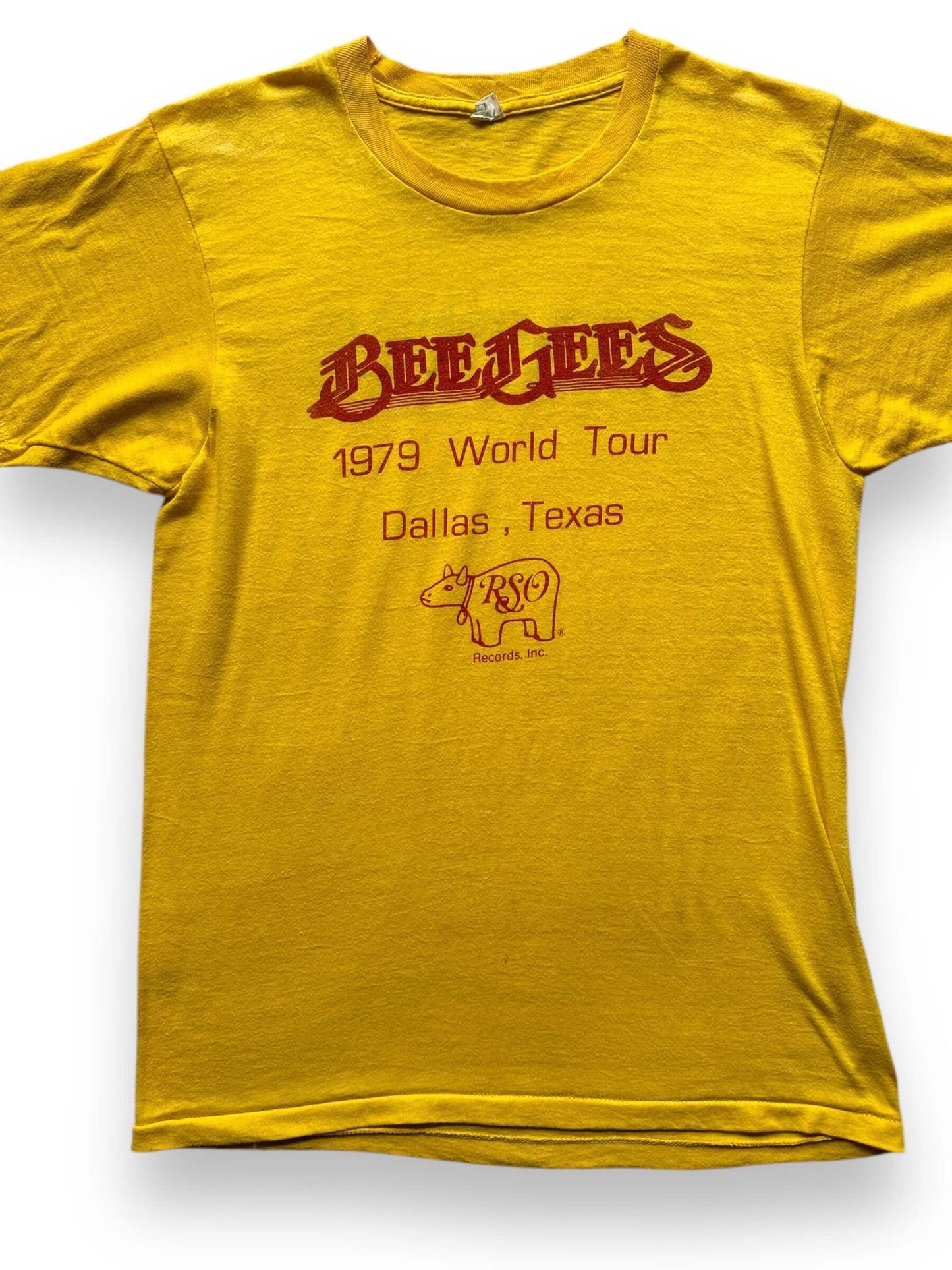 front close up of Vintage 1979 BeeGees Record Store Employee Exclusive Band Tee SZ M