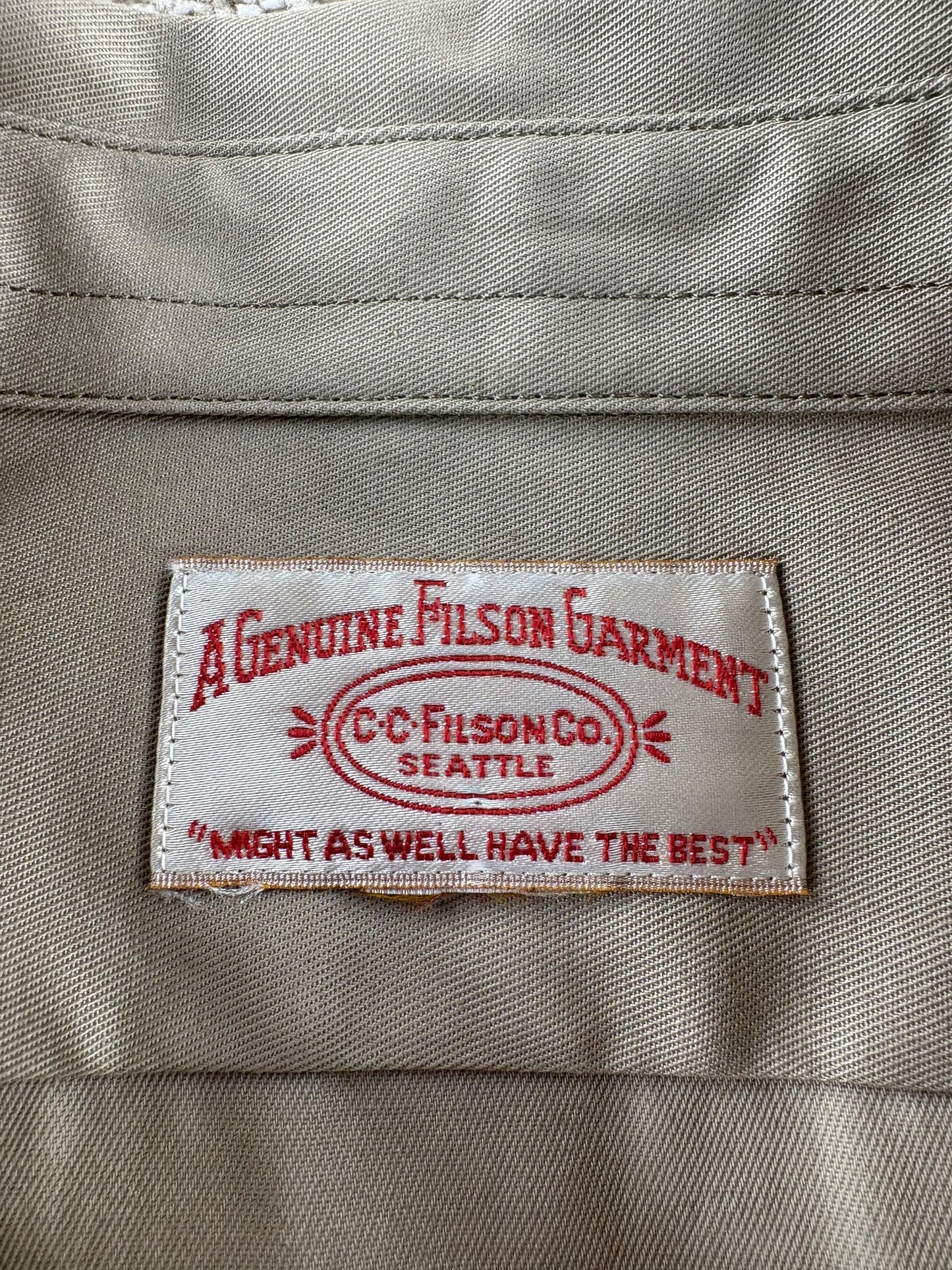 Tag on Modern Filson Khaki Service Shirt SZ M
