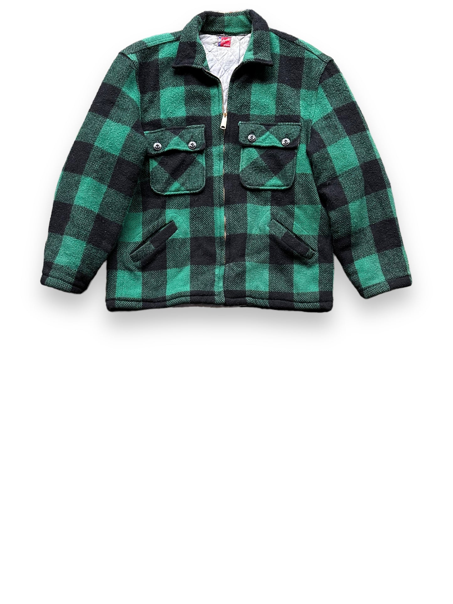Front View of Vintage Green & Black Spiegel Workmaster Jacket SZ L | Vintage Wool Jacket Seattle | Barn Owl Vintage Seattle