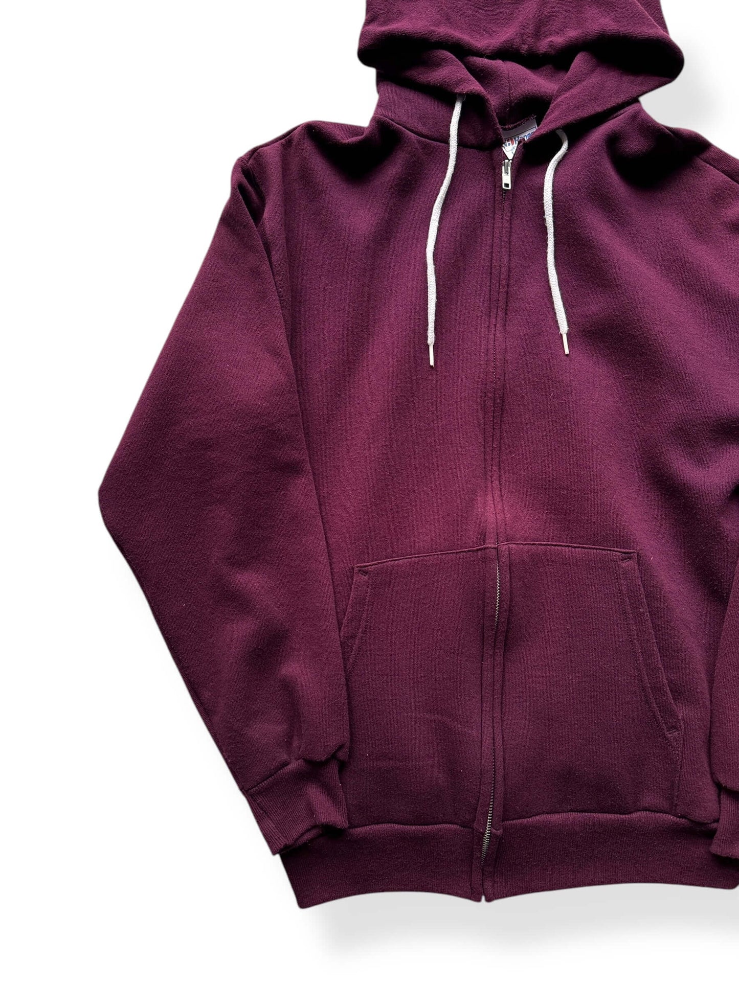 Front Right of Vintage Hanes 50/50 Burgundy Hoodie SZ L