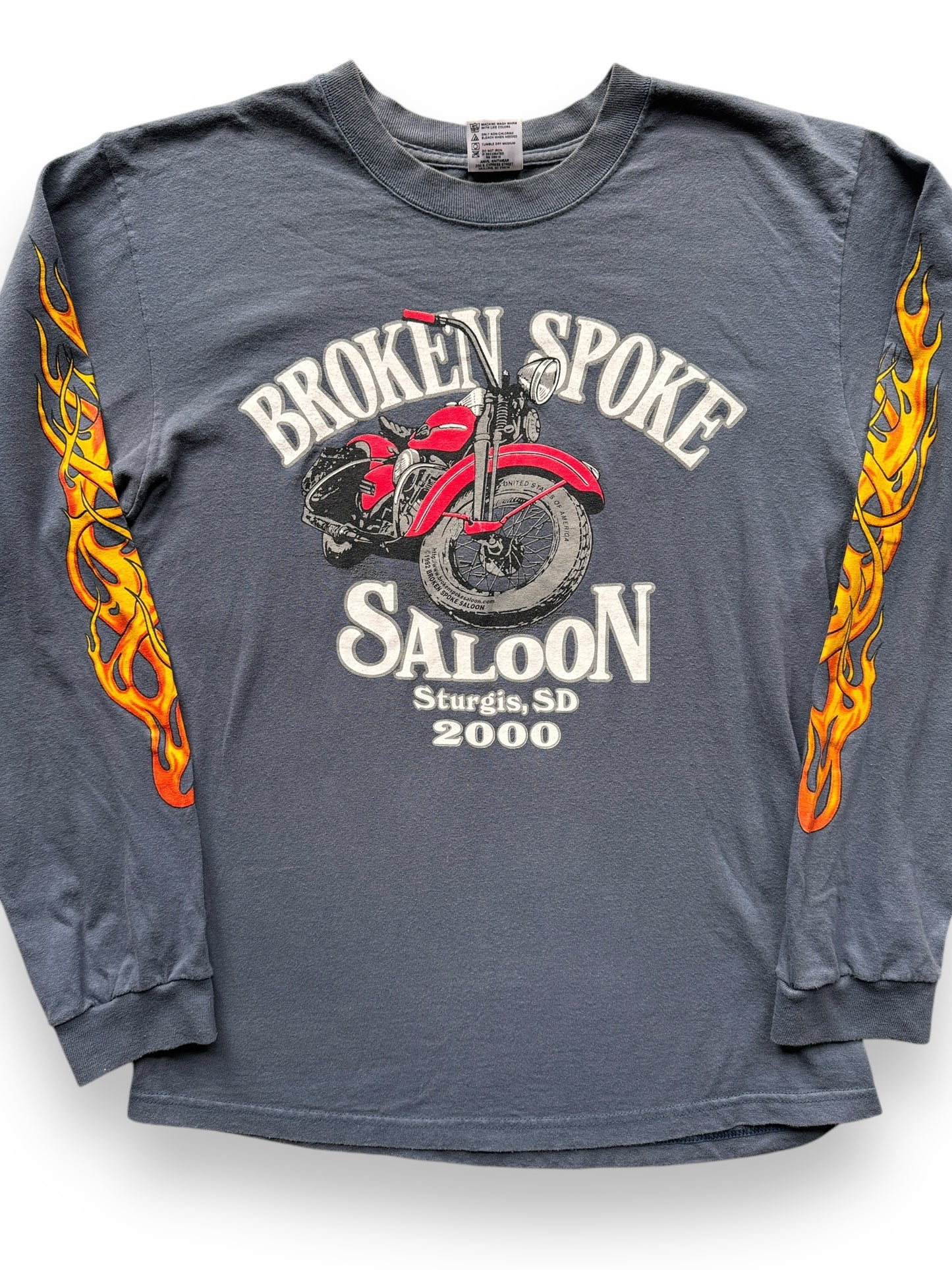 front close up of Vintage Grey Broken Spoke Saloon Sturgis Long Sleeve Tee SZ M