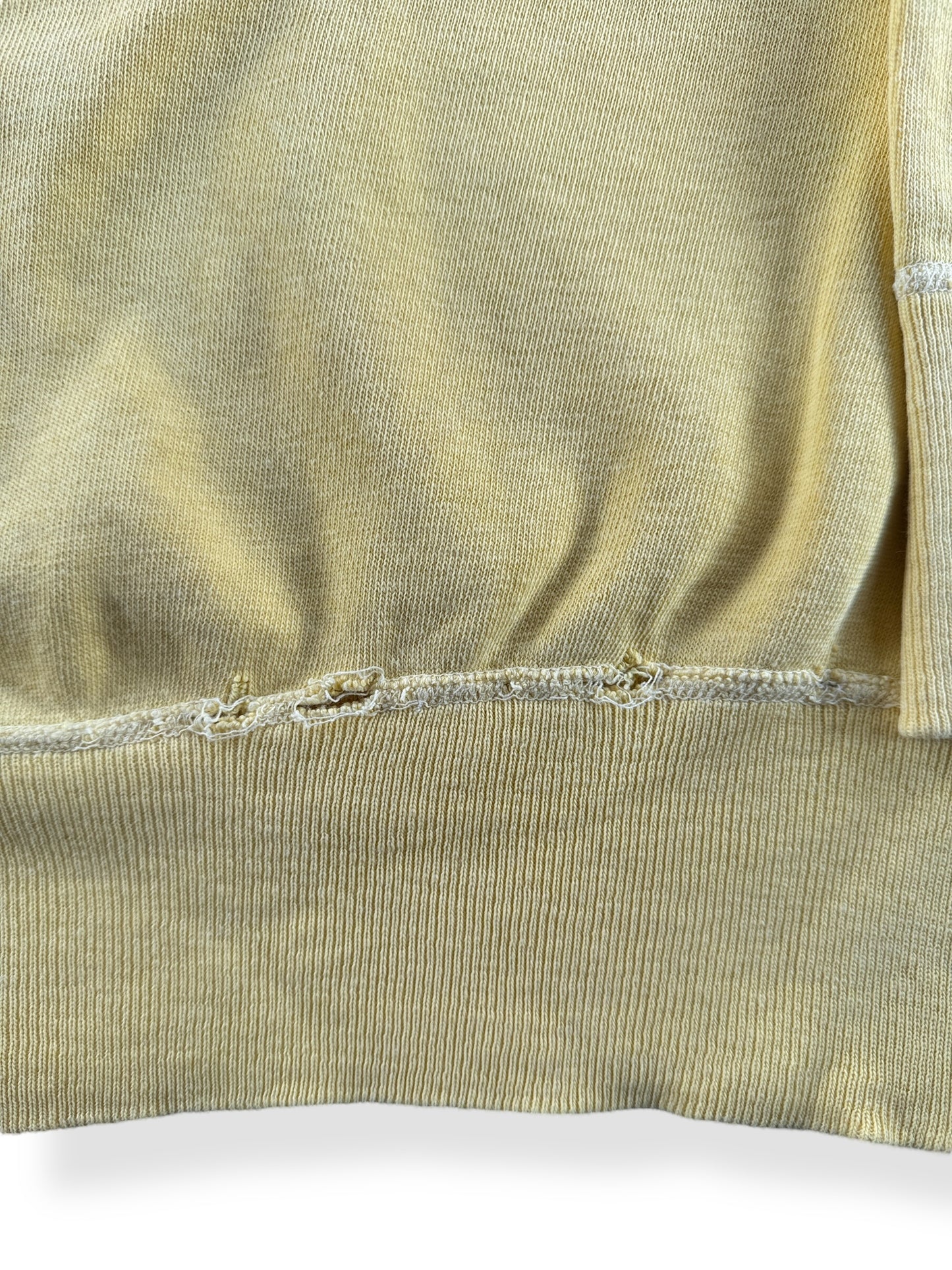 Distressing Around Wasitband on Vintage Yellow Crewneck SZ M