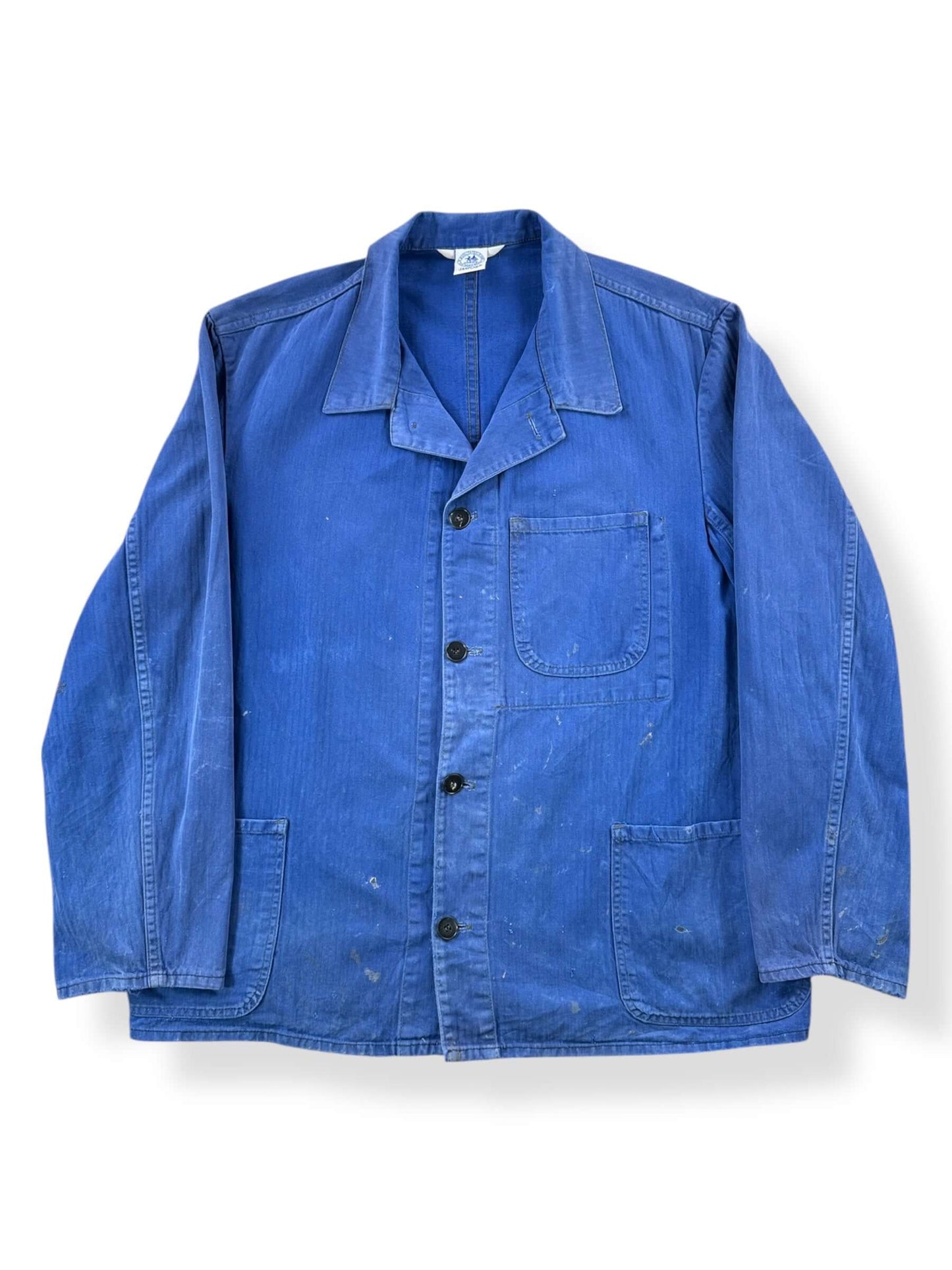 Front of Vintage Royal Blue Sanfor HBT French Chore Coat SZ L