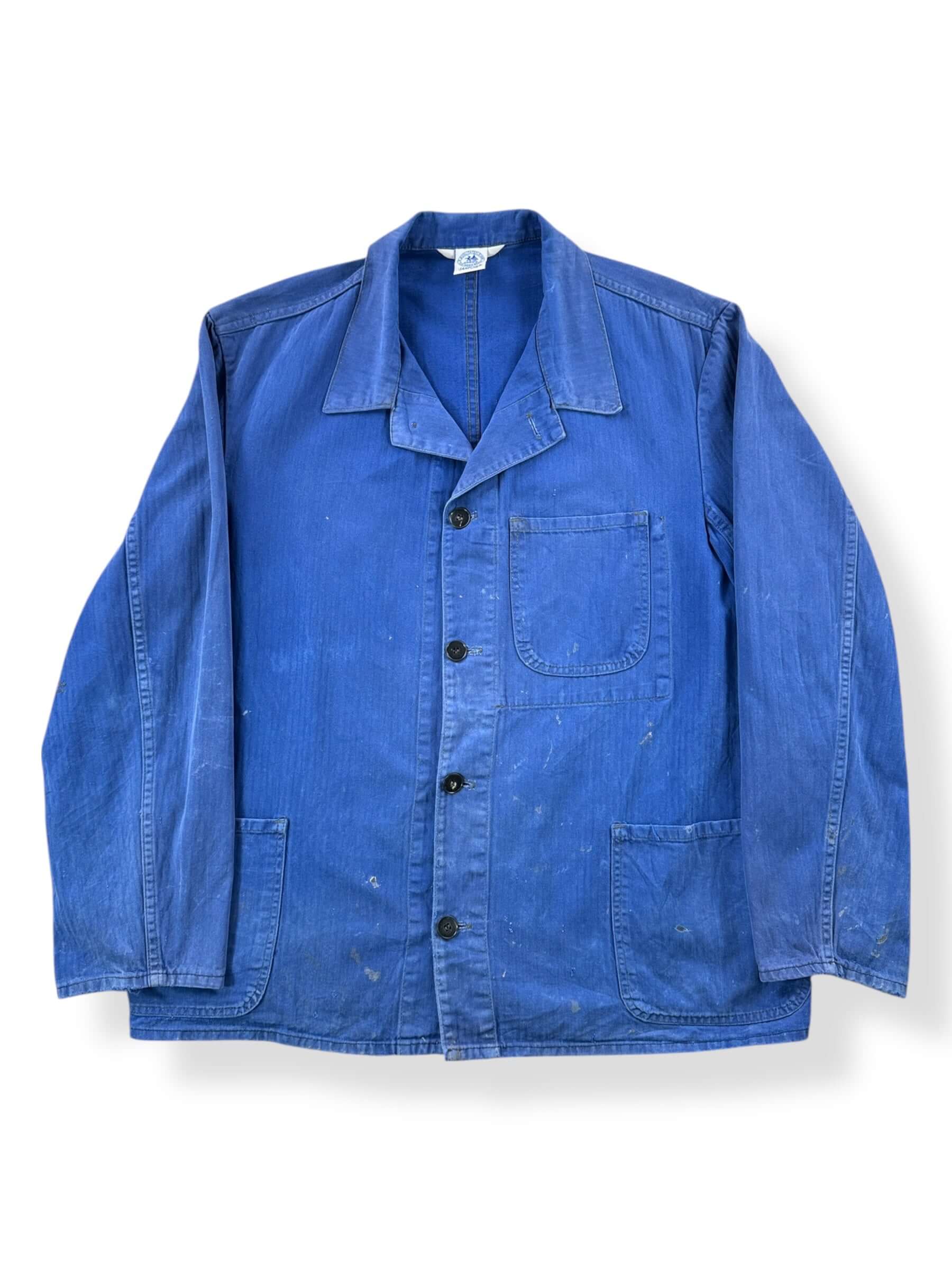Front of Vintage Royal Blue Sanfor HBT French Chore Coat SZ L