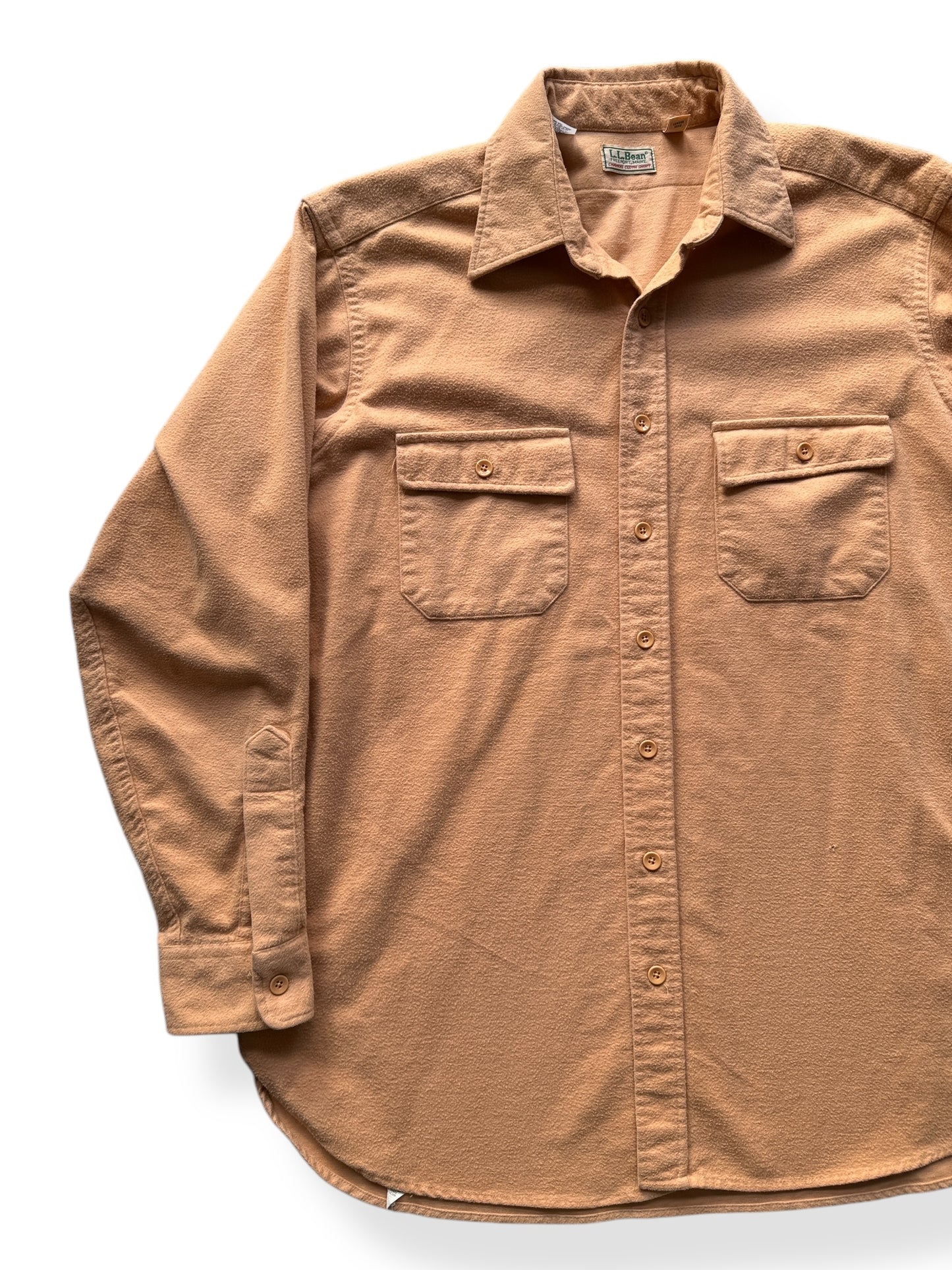 Front Right of Vintage Peach LL Bean Chamois Cloth Shirt SZ XXL Tall
