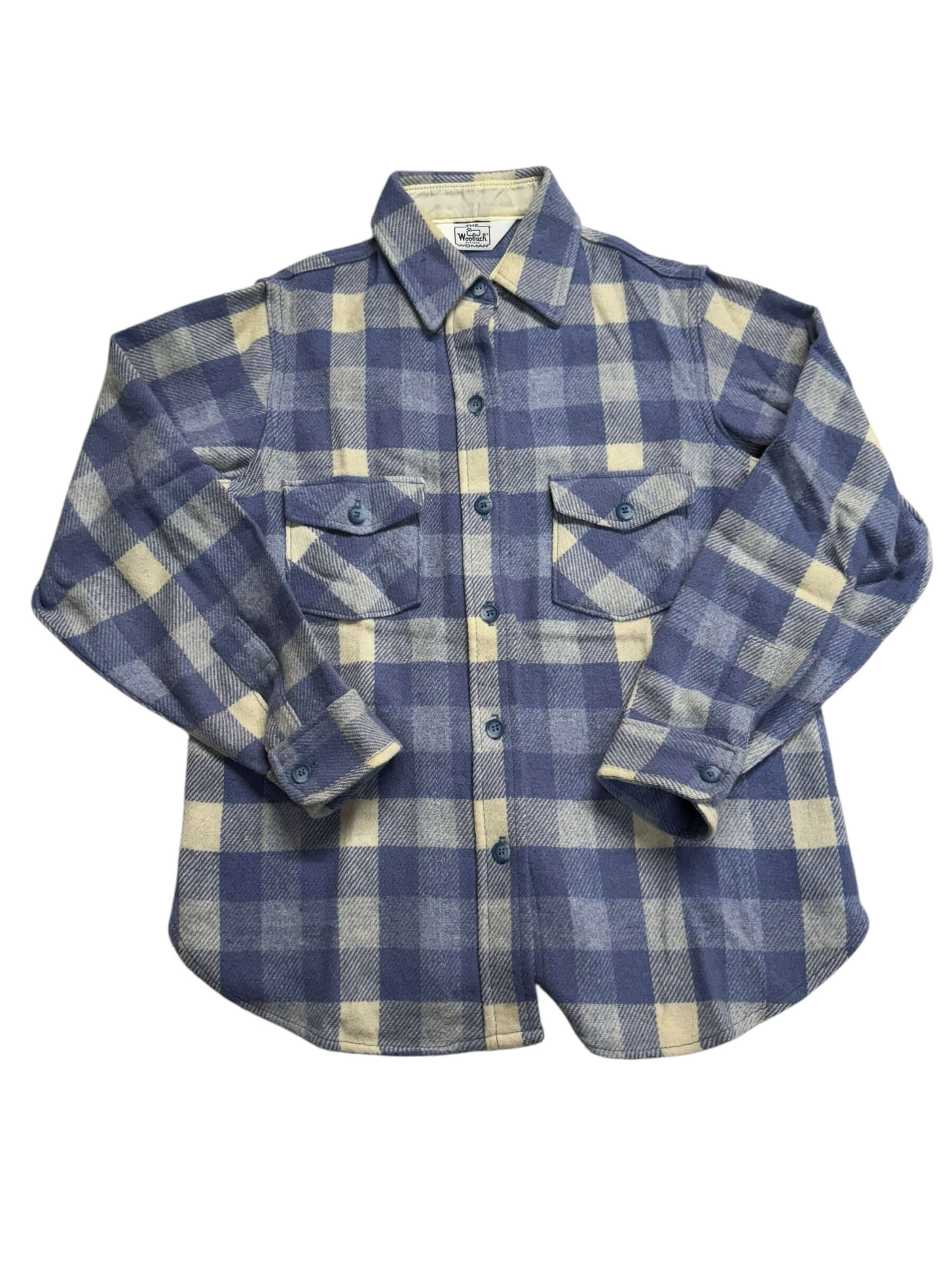 Front of 1970s Blue/White "The Woolrich Woman" Flannel S-M