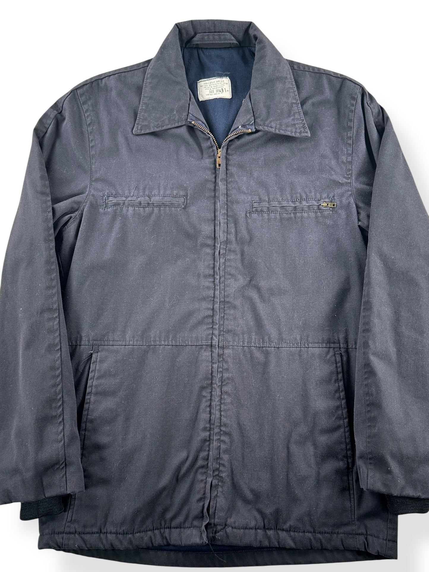 Front Close Up of Vintage USN Utility Jacket Dark Blue SZ 36L