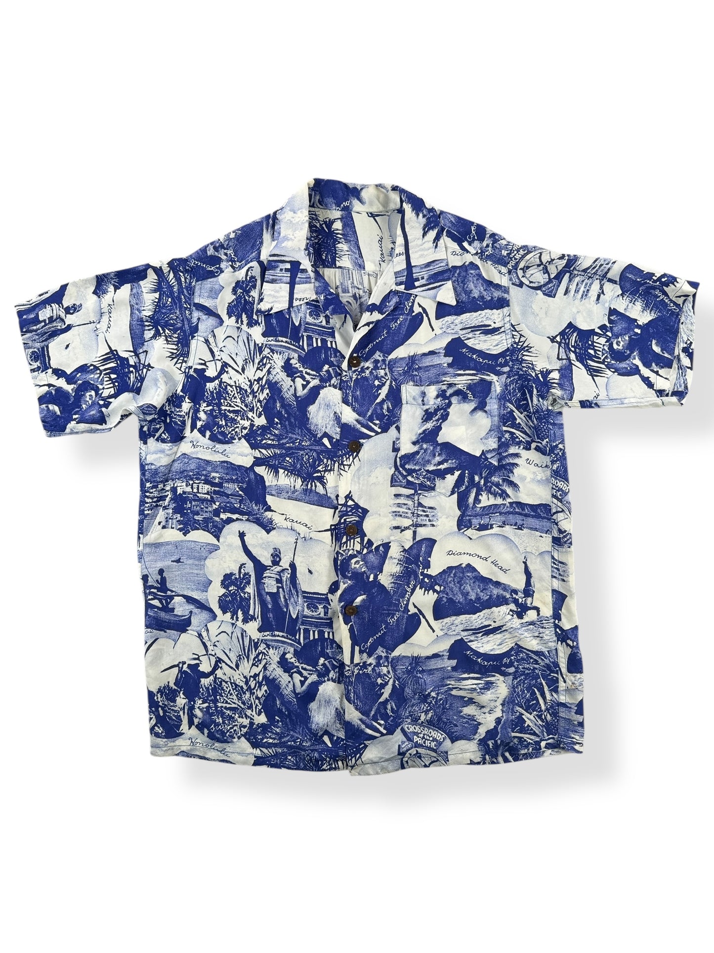 Front of Vintage Unbranded Photo Print Aloha Shirt SZ L