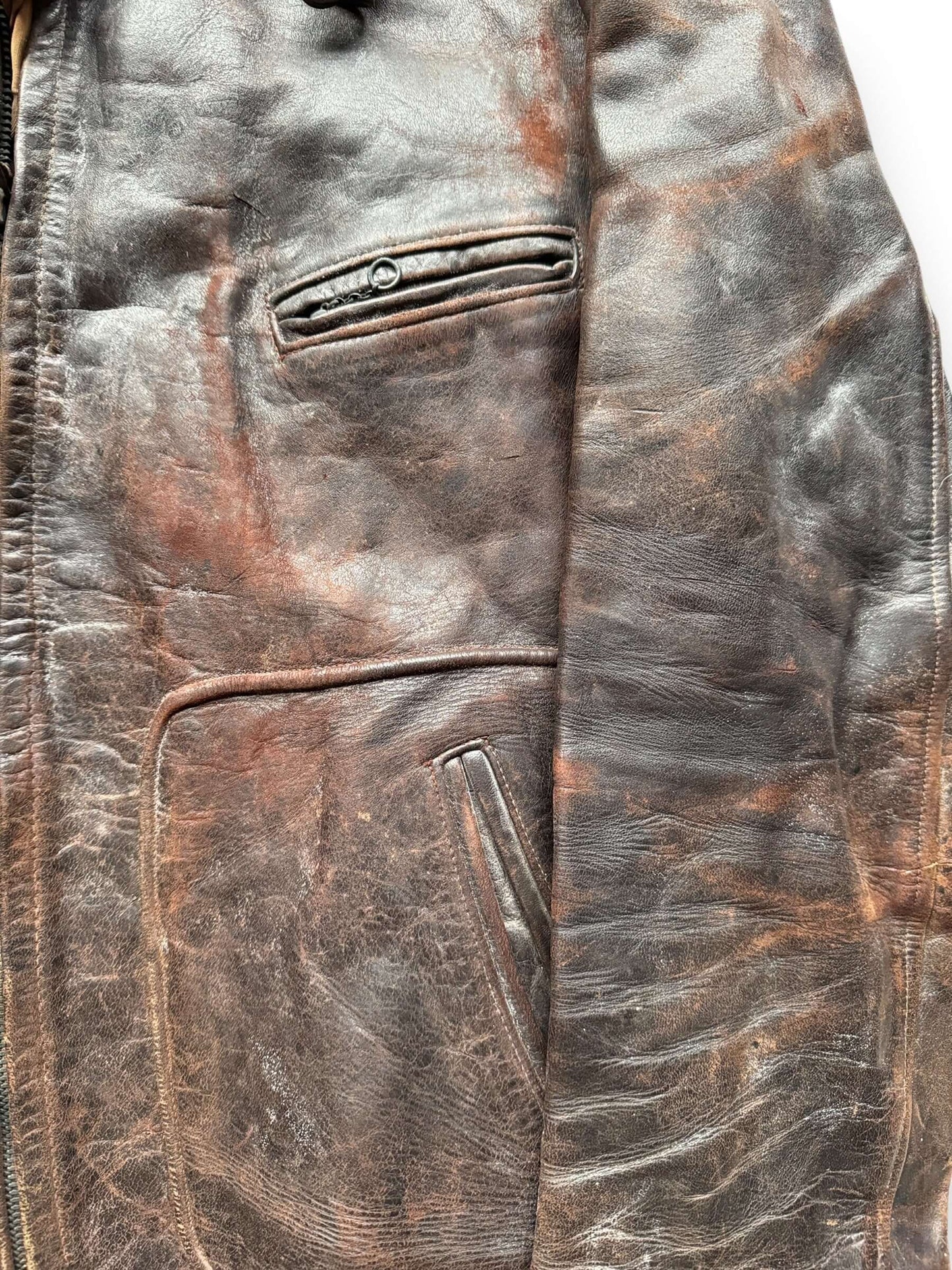 patina on Vintage Thrashed Sportclad Genuine Horsehide Leather Jacket SZ L