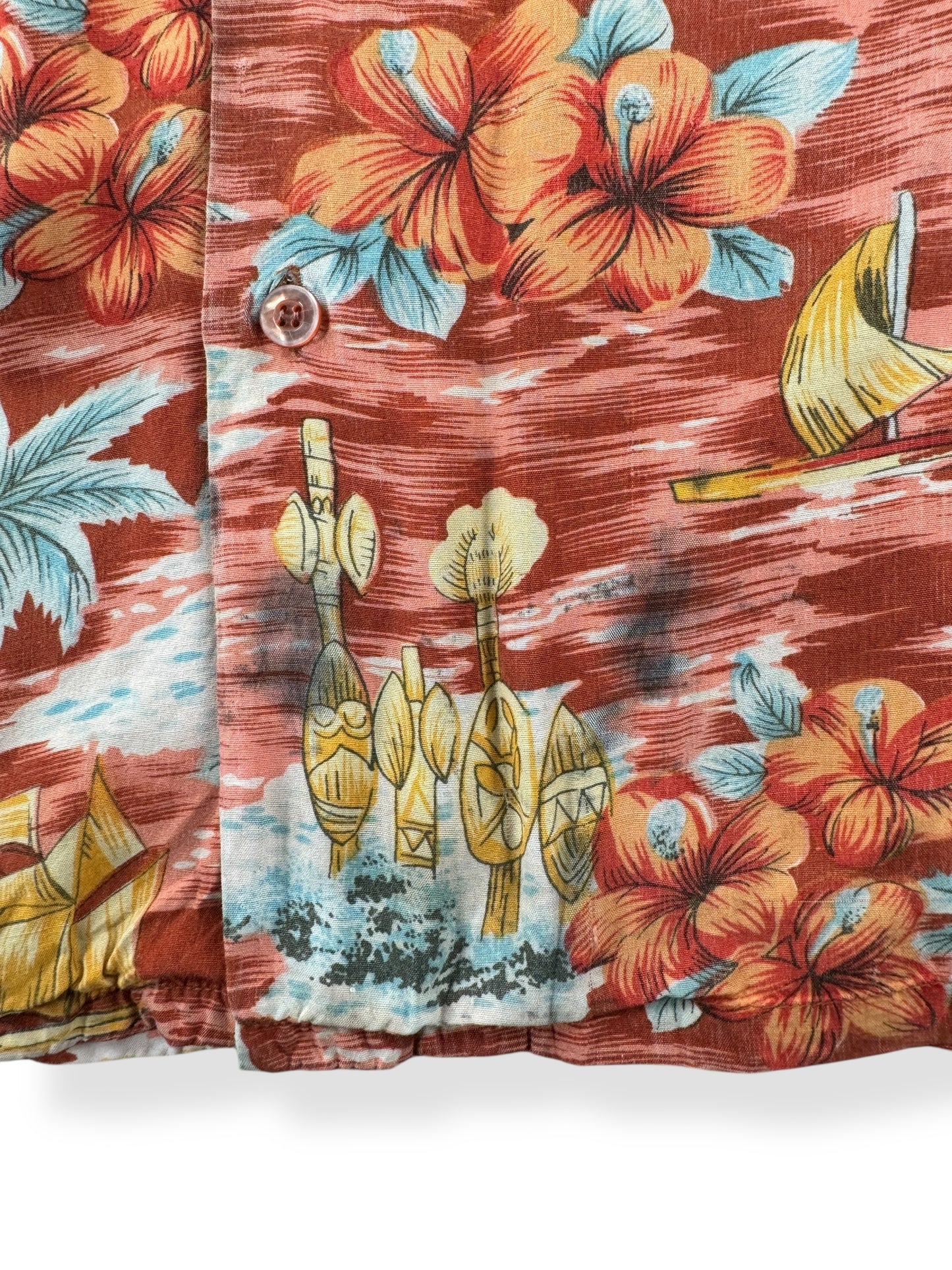 Stain on Vintage Repaired Kmart Rayon Aloha Shirt SZ XL