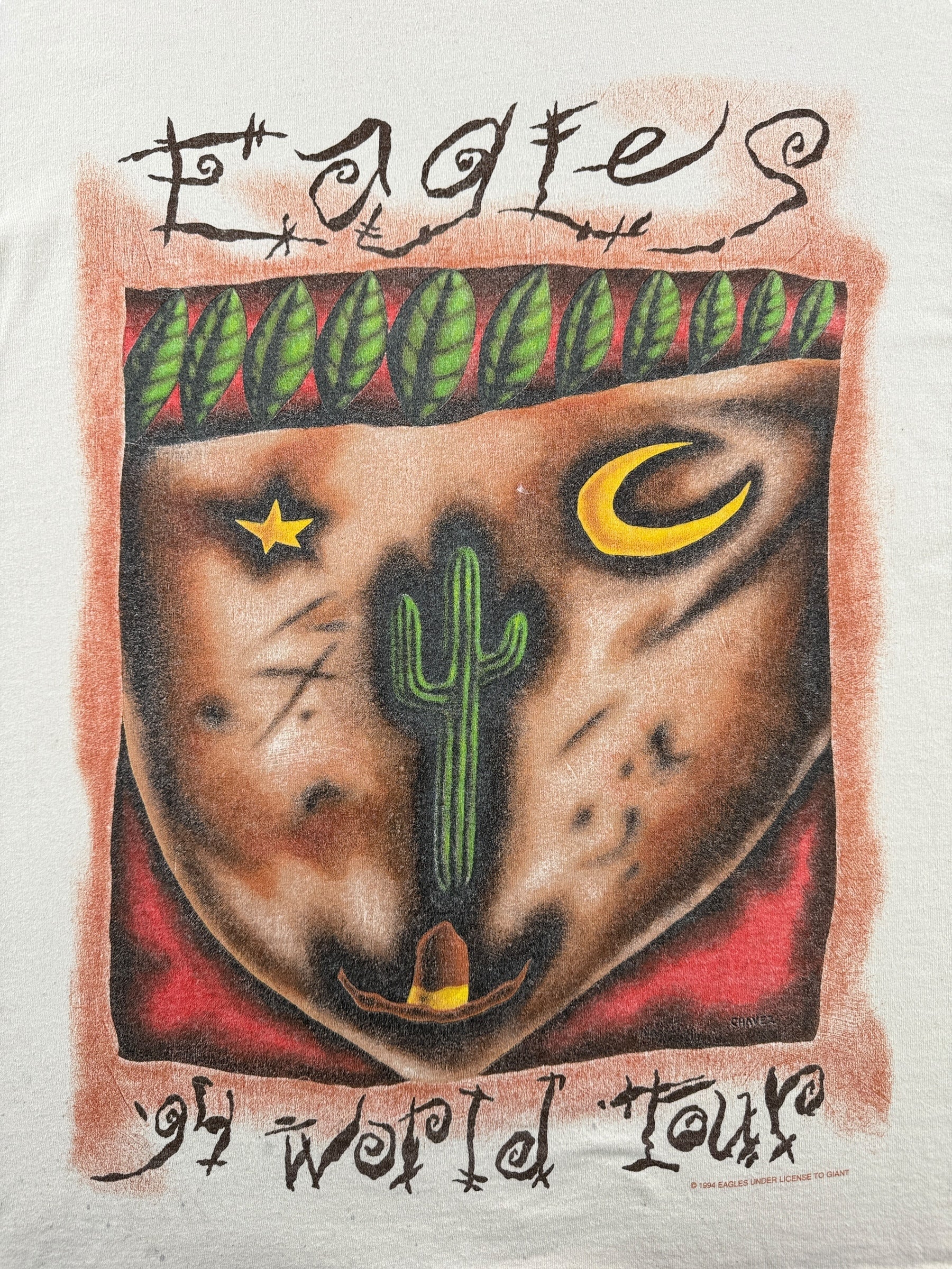 Fornt Graphic of Vintage Eagles 1994 World Tour Tee SZ XL