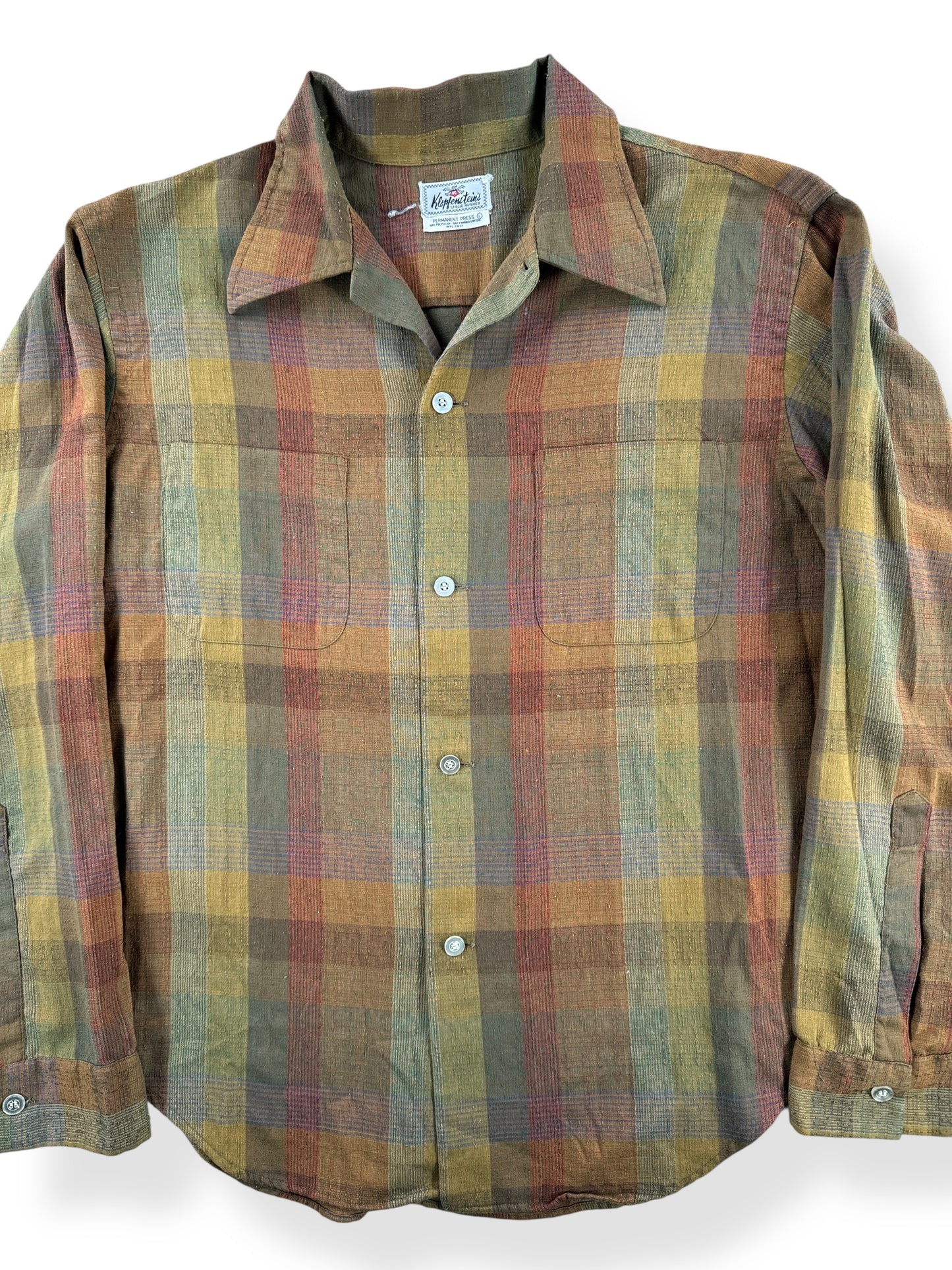 Front Close Up of Vintage Klopfensteins Perm Prest Longsleeve Shirt SZ L