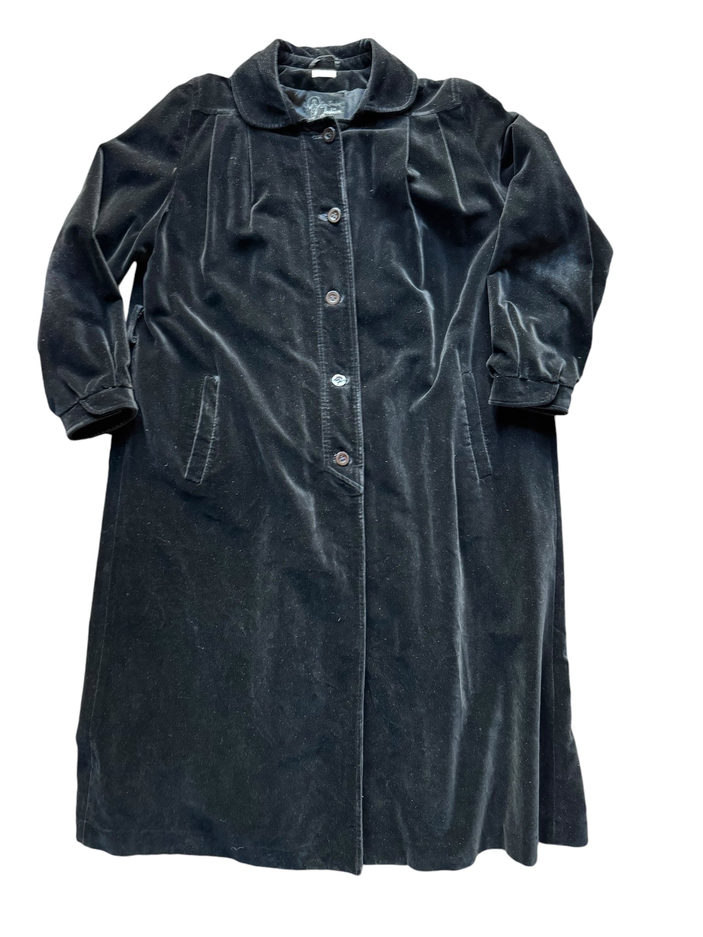front view of 1960s Black Velvet Long Coat L-XL