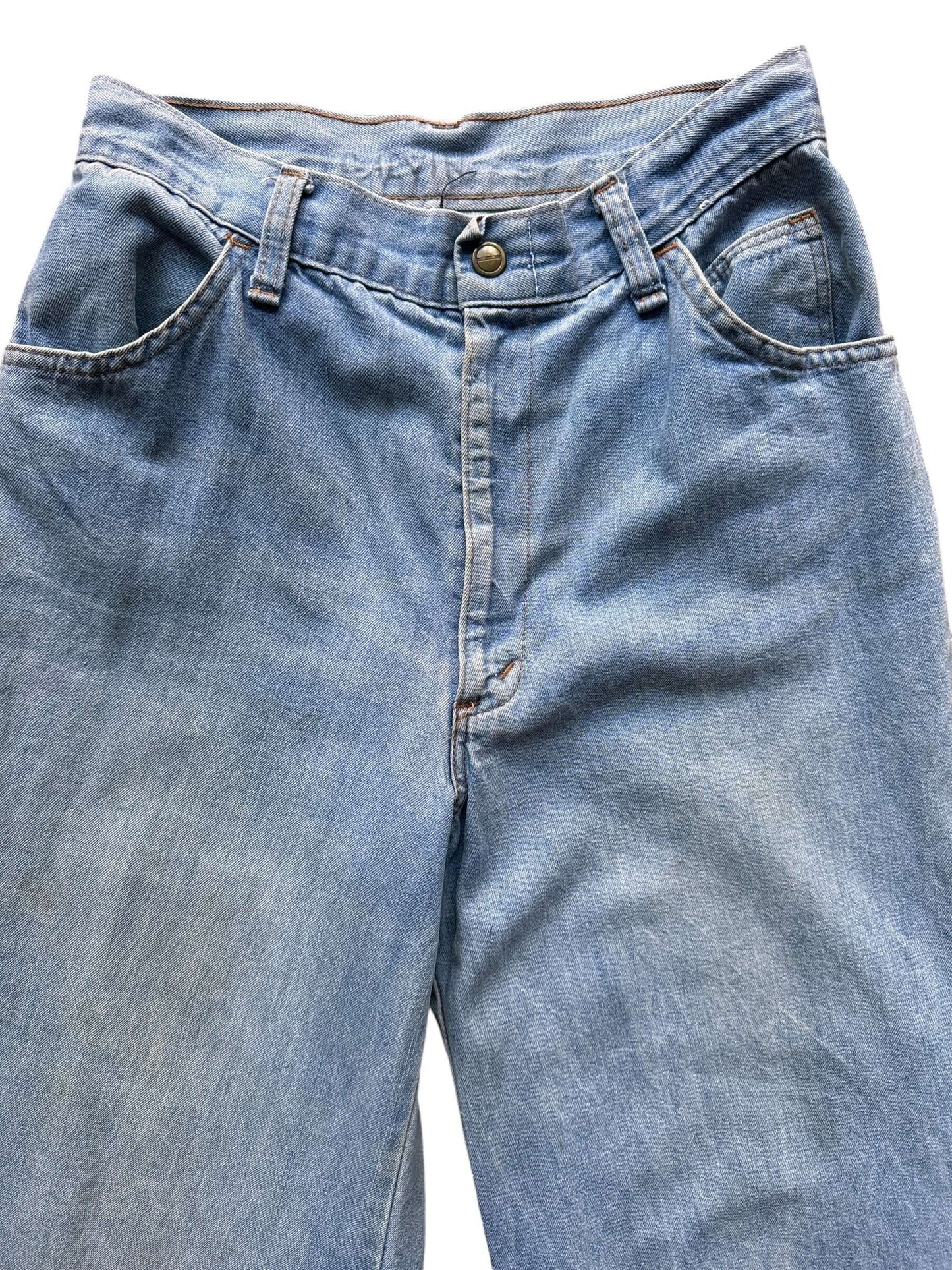 Waist vew of Vintage 1970s H.I.S. Ladies Wide Leg Jeans W27