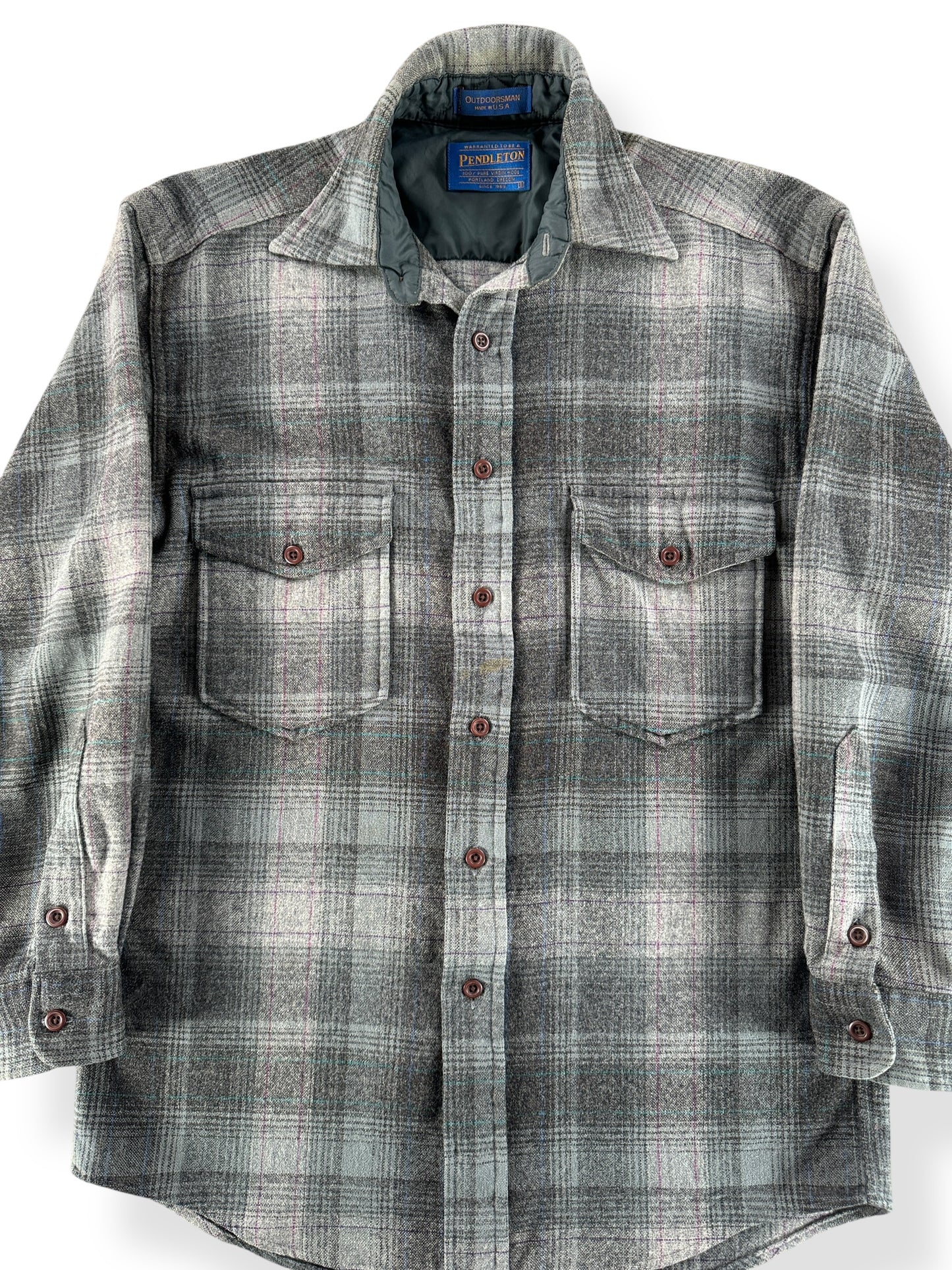 Front Close Up of Vintage Pendleton Outdoorsman Flannel SZ S