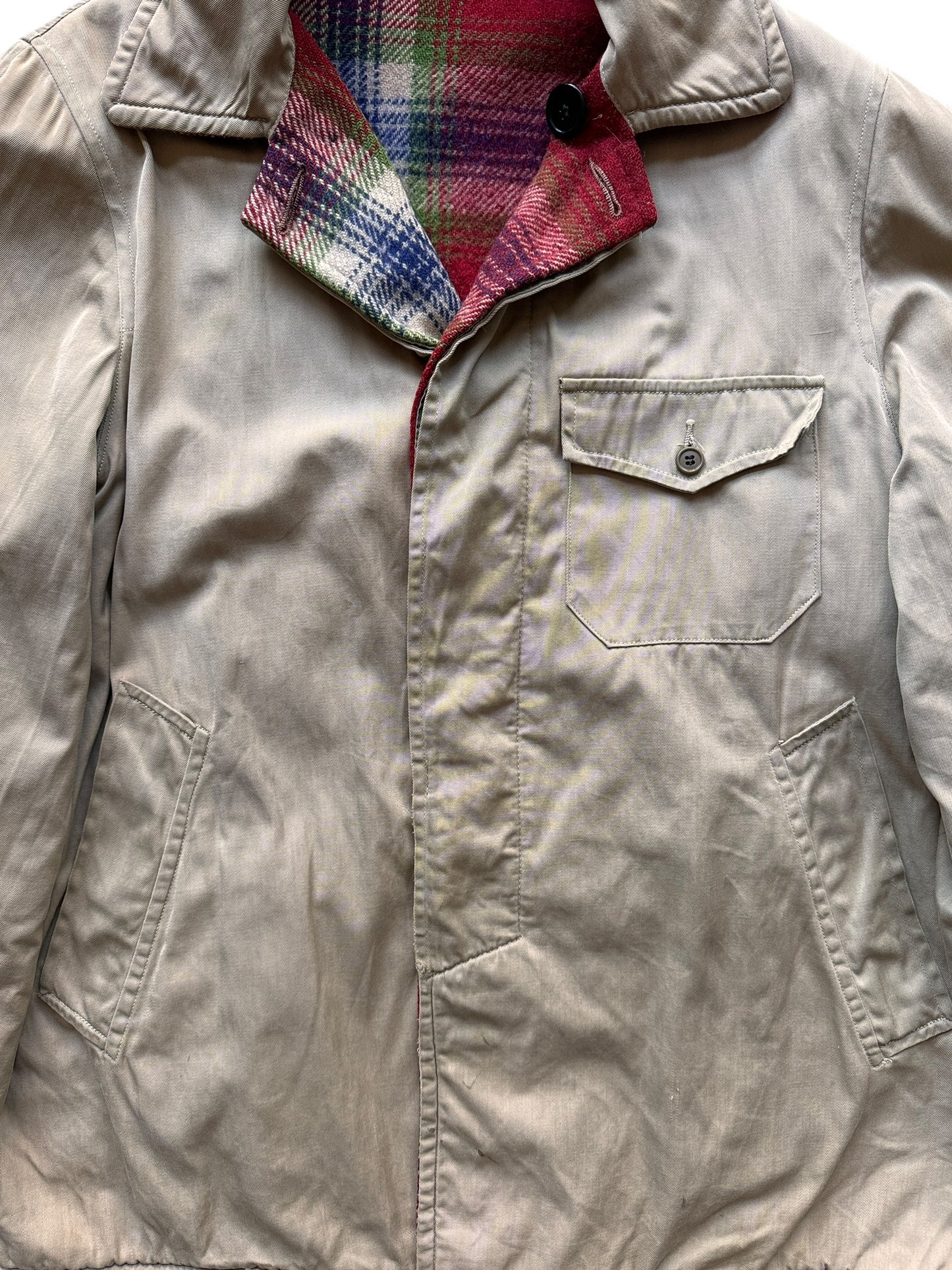 Front Close Up of Vintage Reversible Wool/Canvas Jacket SZ L