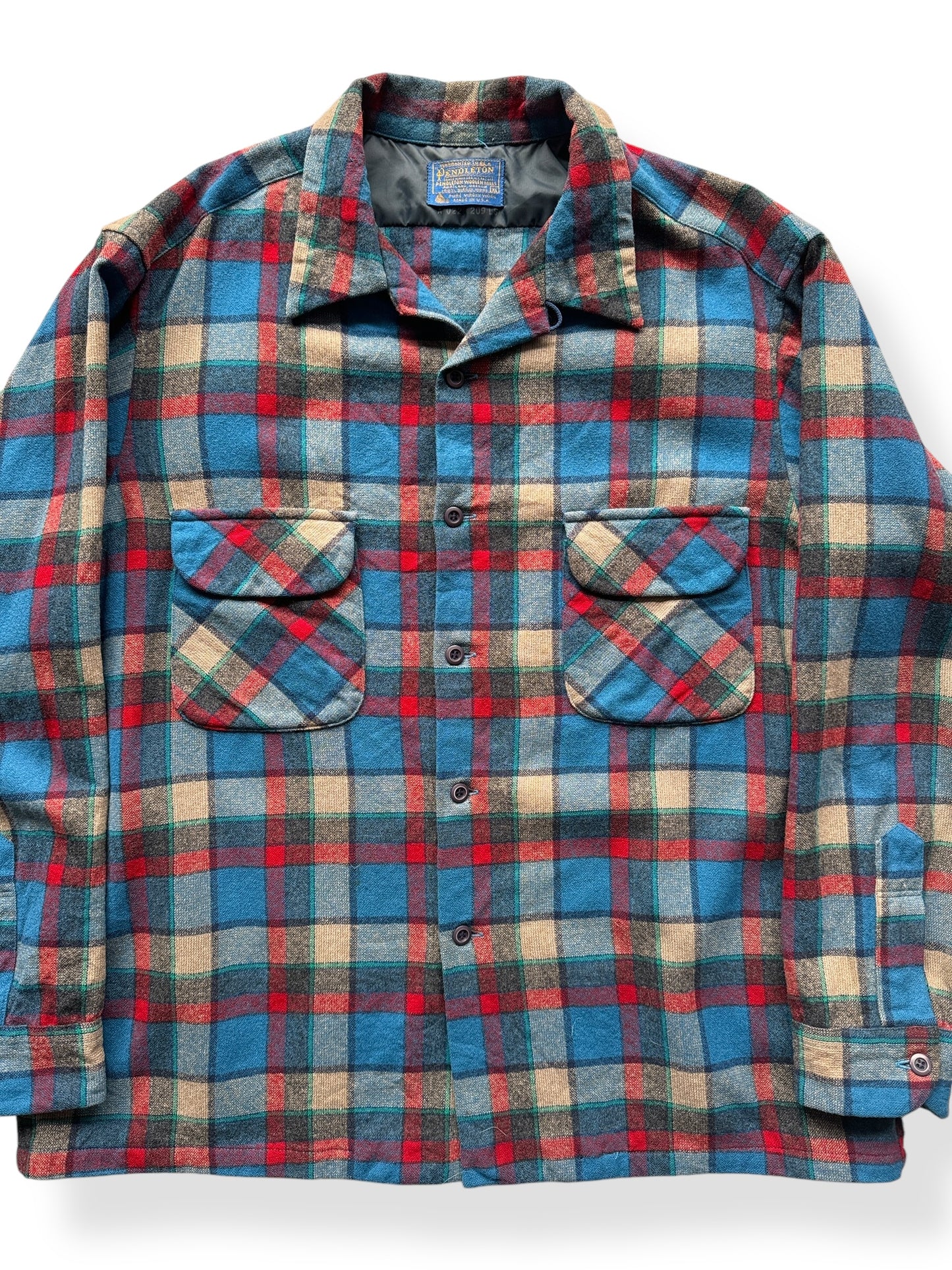 Front Close Up of Vintage Pendleton Blue and Red Board Shirt SZ XL