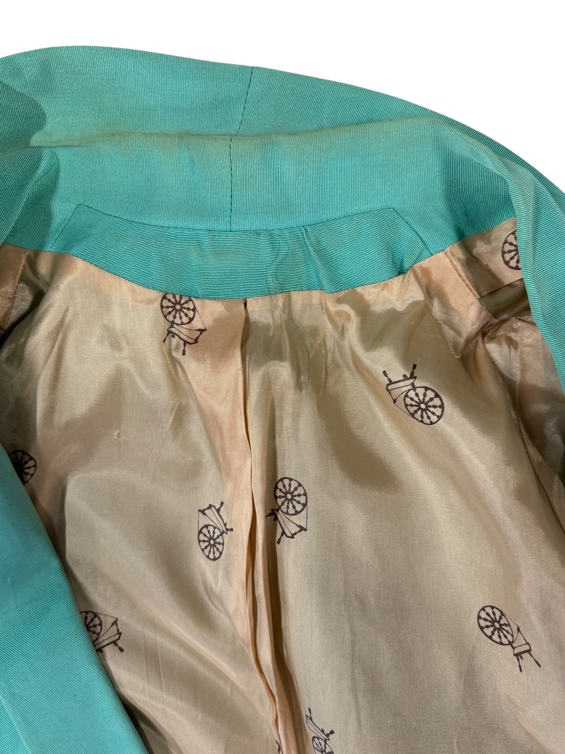 Stains on collar 1940s Mint Grosgrain Cocktail Coat L-XL