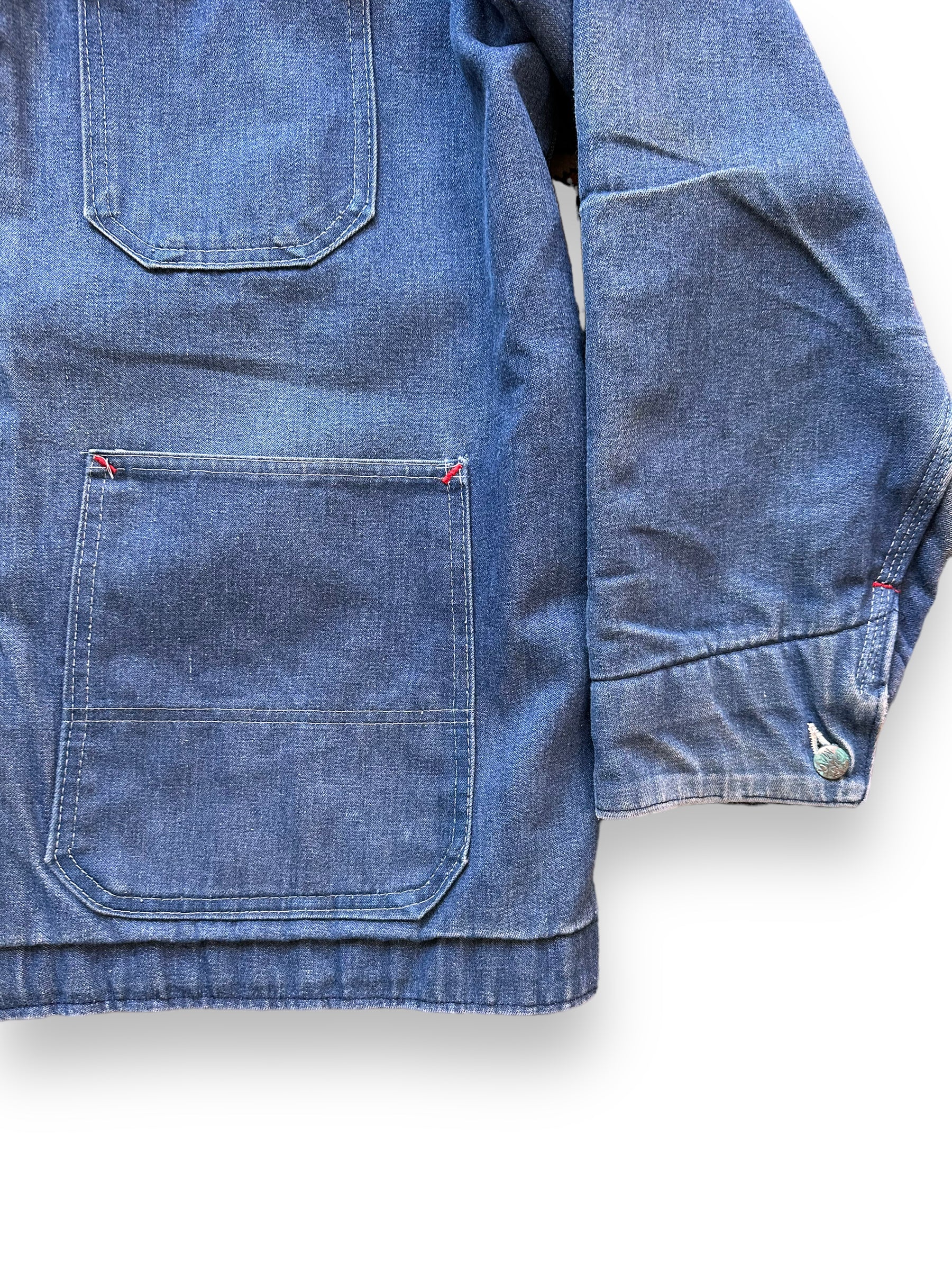 Some Tarnishing on Left Cuff Button on Vintage Big Mac Blanket Lined Denim Chore Coat SZ XL | Vintage Denim Chore Coat | Barn Owl Vintage Seattle