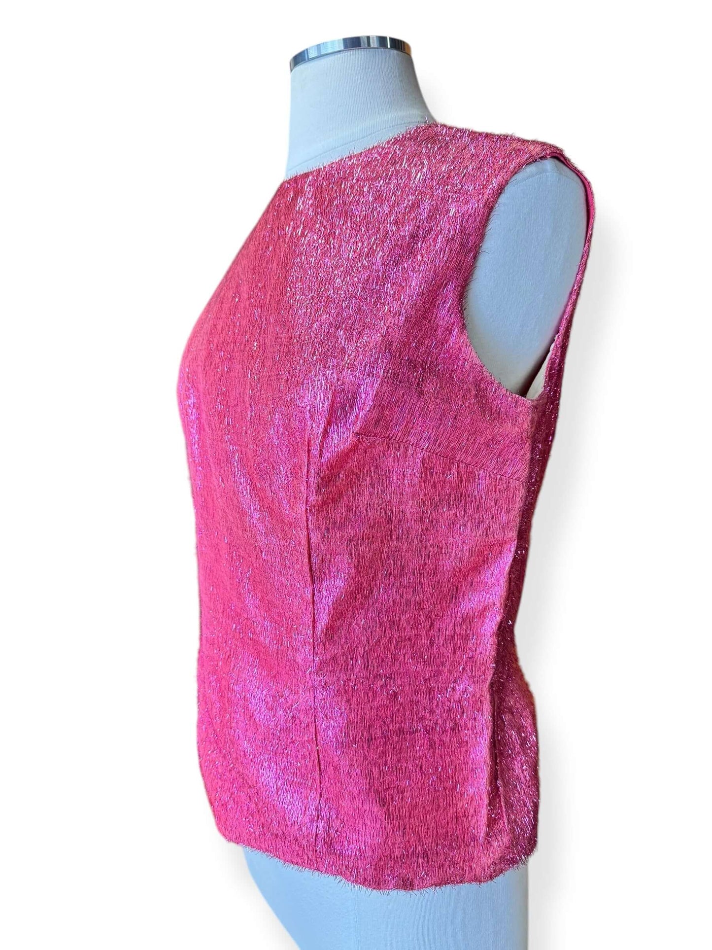 Side view of 1960s Pink Lamé Top L