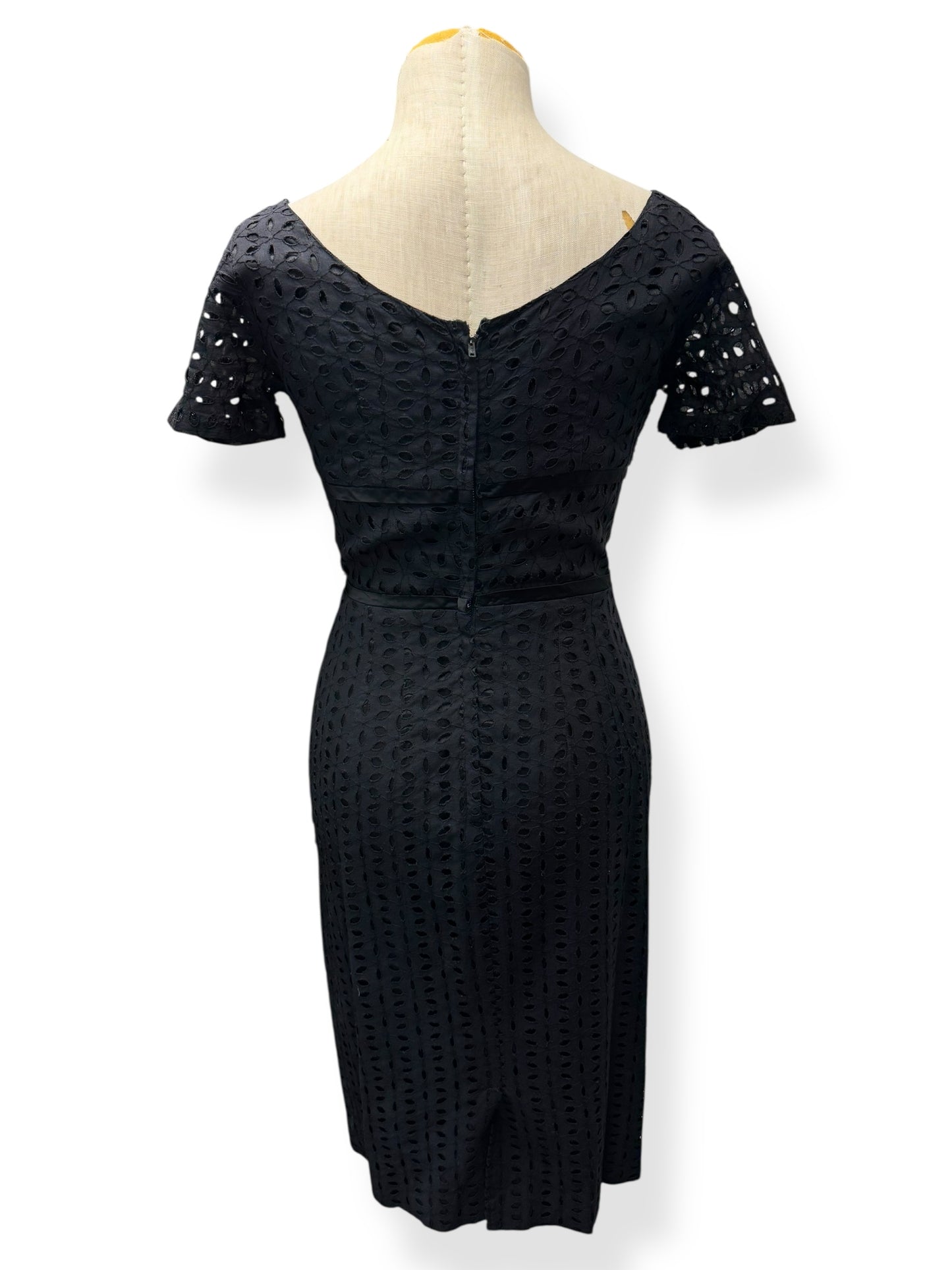 Bback view of 1950s Eyelet Wiggle Dress S