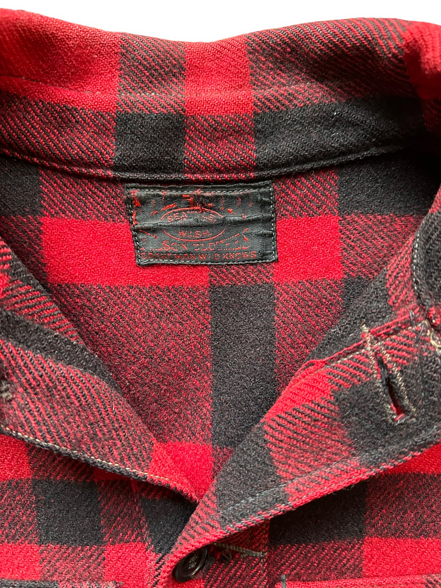 FilClo Tag View of Vintage 1920s-30s Era FilClo Filson Mackinaw Cruiser SZ XL | FilClo Vintage Workwear | Barn Owl Vintage Seattle