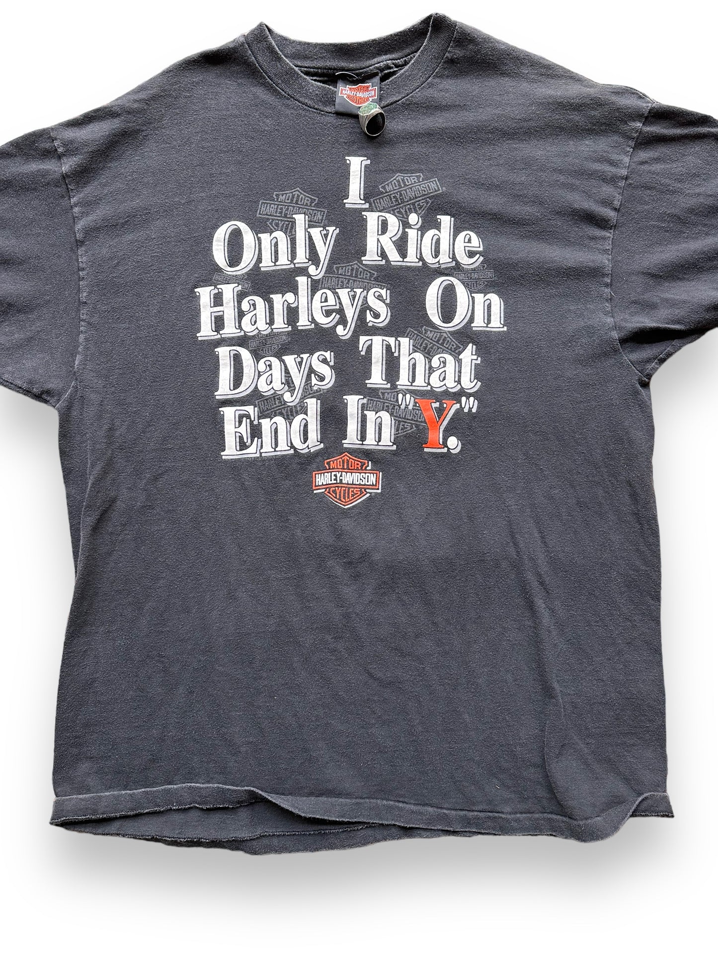 Front Detail on Vintage Harley Davidson of Glendale Harley Tee SZ XL | Vintage Harley Tee Seattle | Barn Owl Vintage Seattle