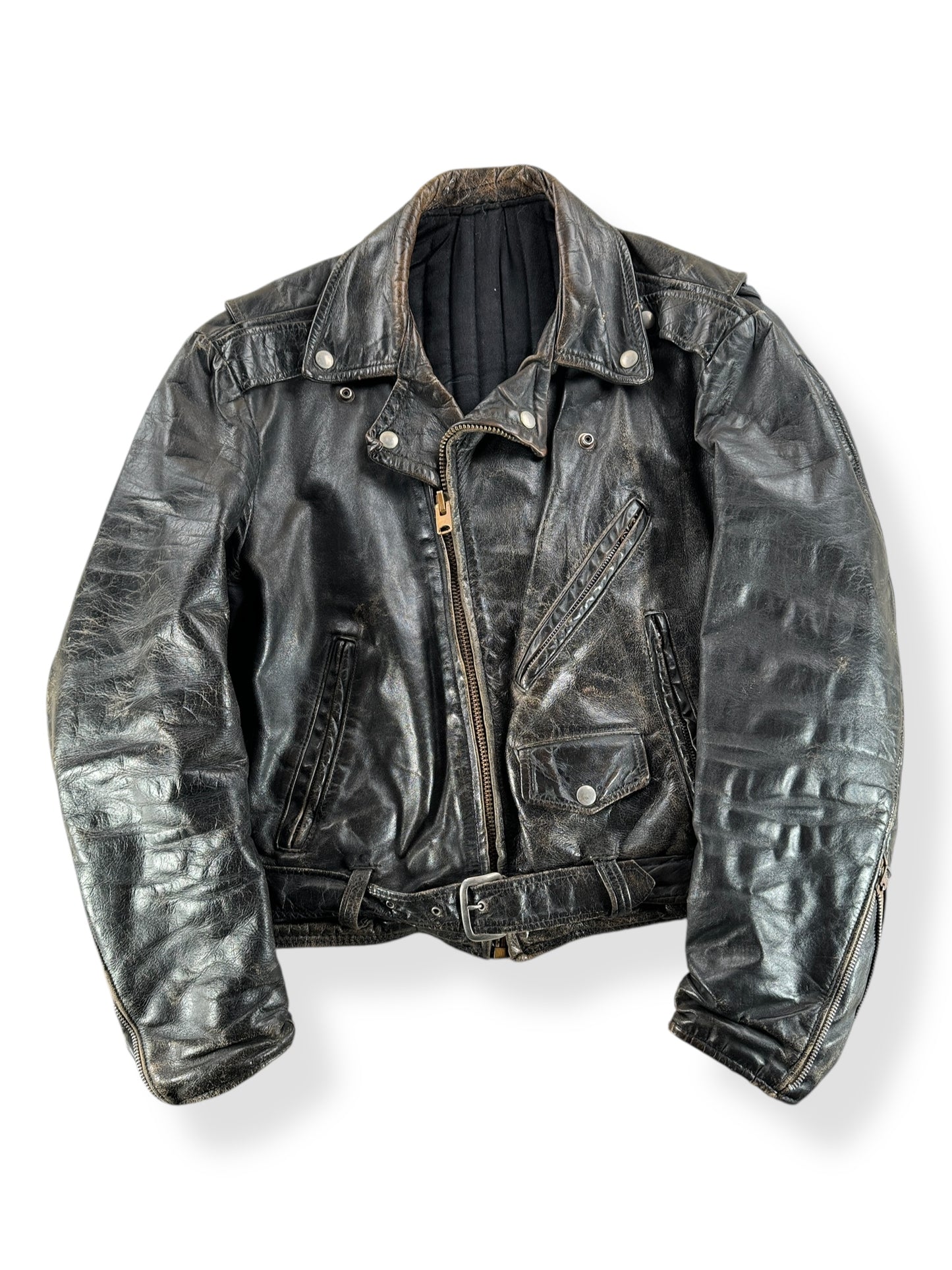 Front of Vintage 60's Era Biker Leather Jacket SZ M