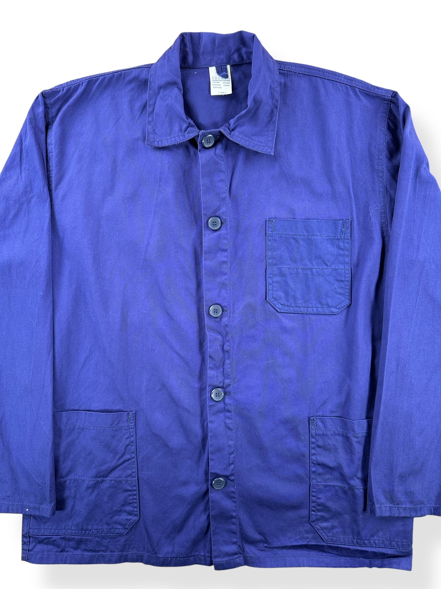 Front Close Up of Vintage Dark Purple French Chore Coat SZ L