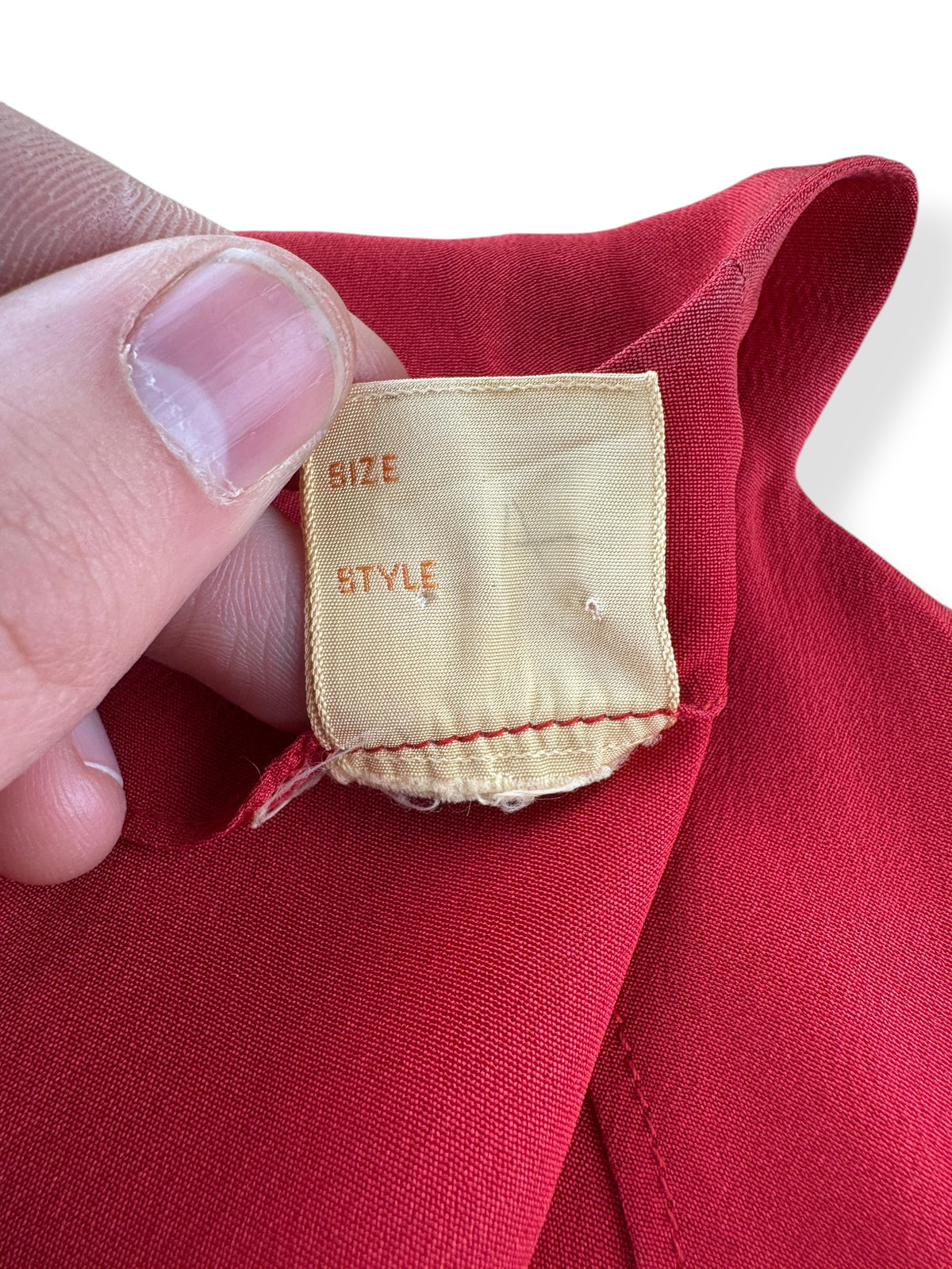 Back of tag on Vintage 40's Rayon Crepe Blouse SZ M/L - AS IS