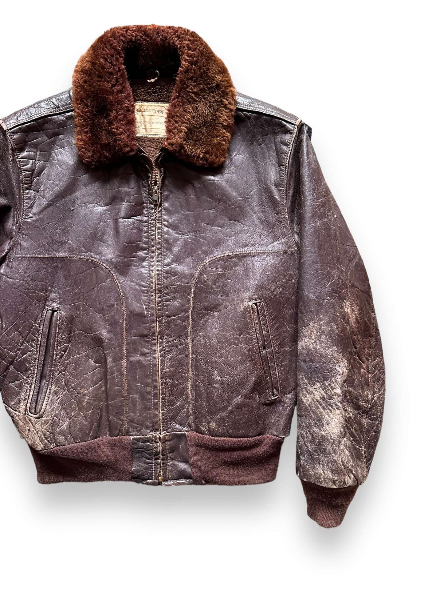 Front Left View of Vintage Brent Shearling Leather Jacket SZ M | Vintage Clothing Seattle