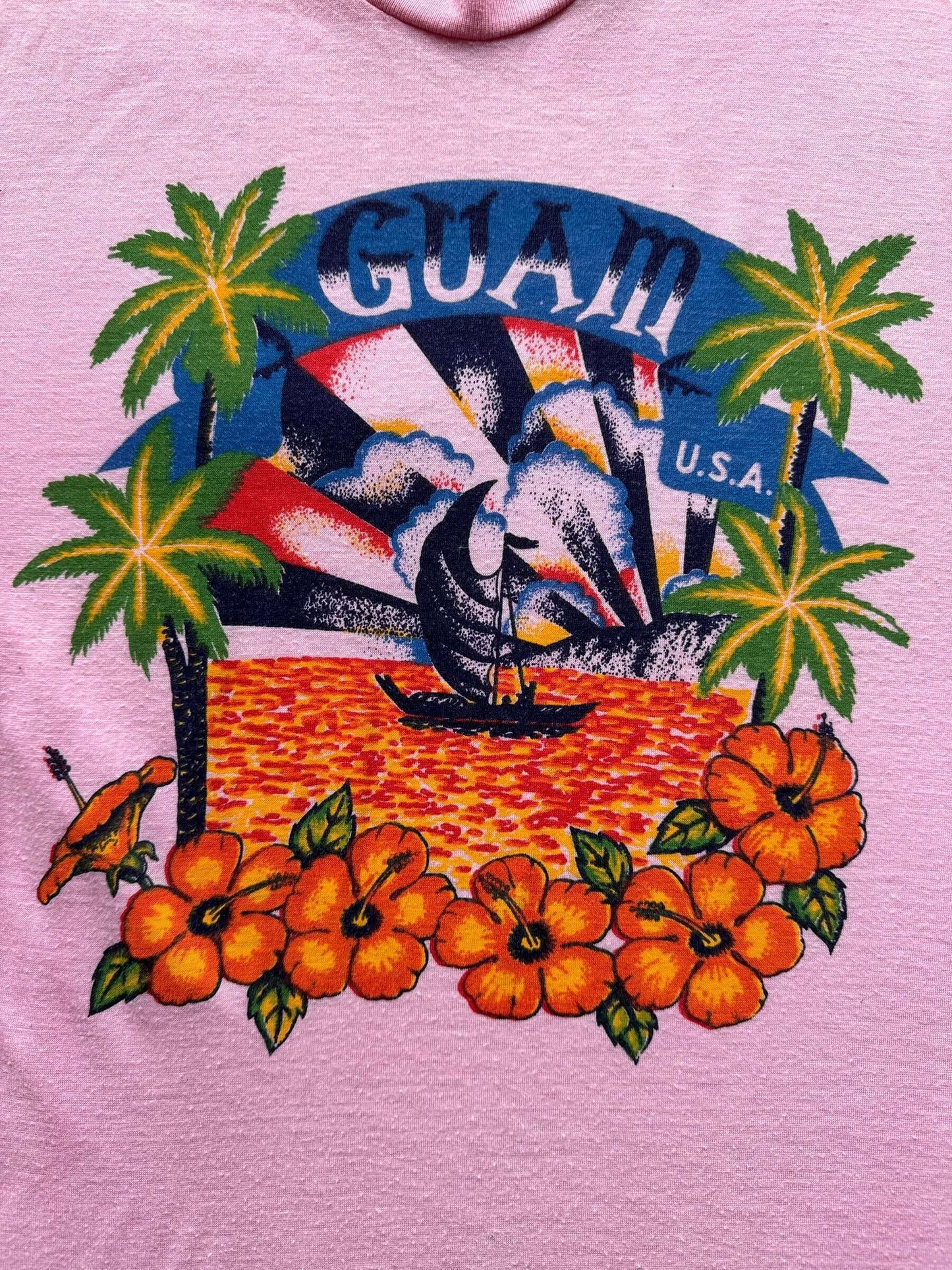 front graphic of Vintage Pink Guam Souvenir Tee SZ M