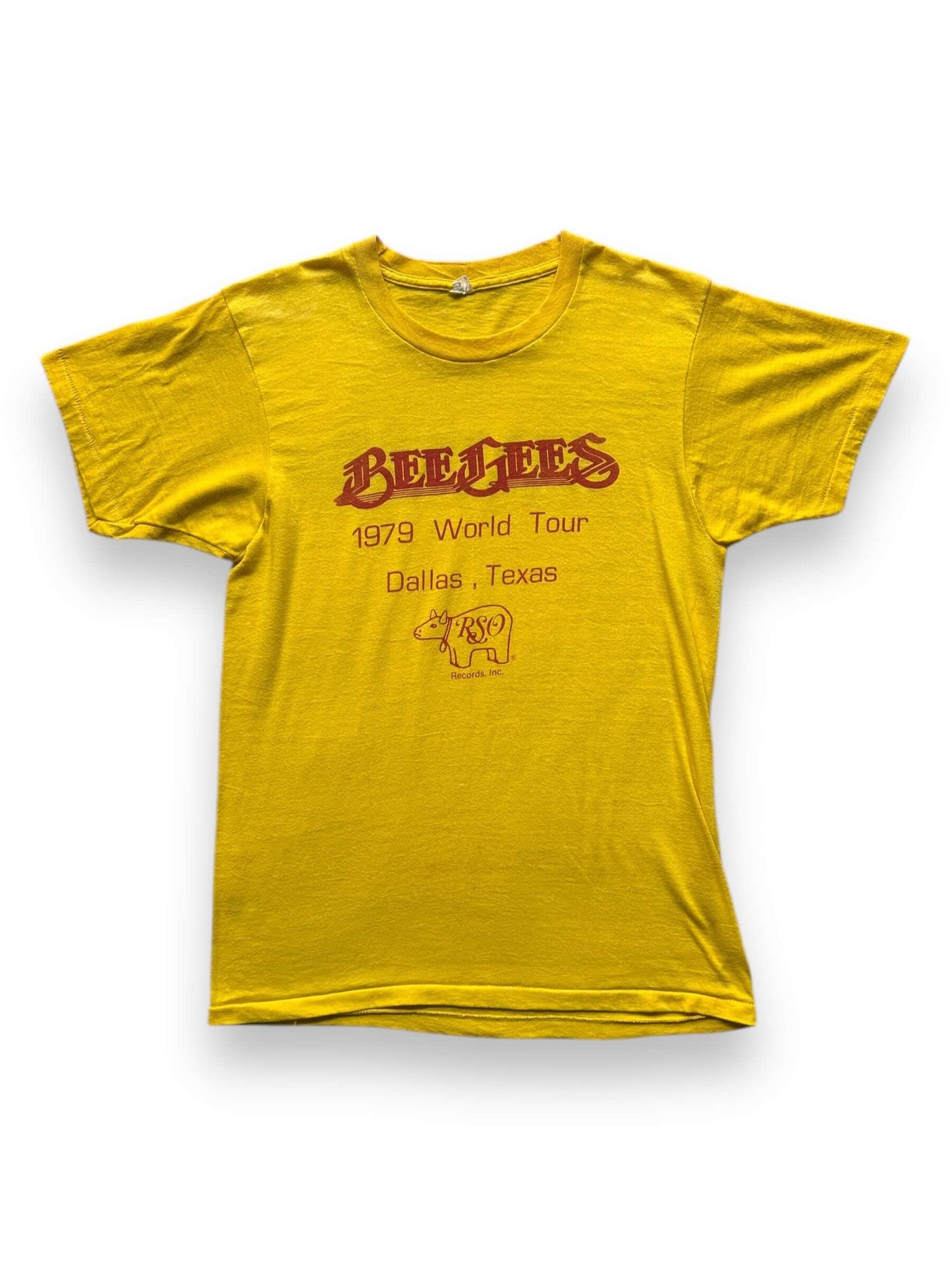 front of Vintage 1979 BeeGees Record Store Employee Exclusive Band Tee SZ M
