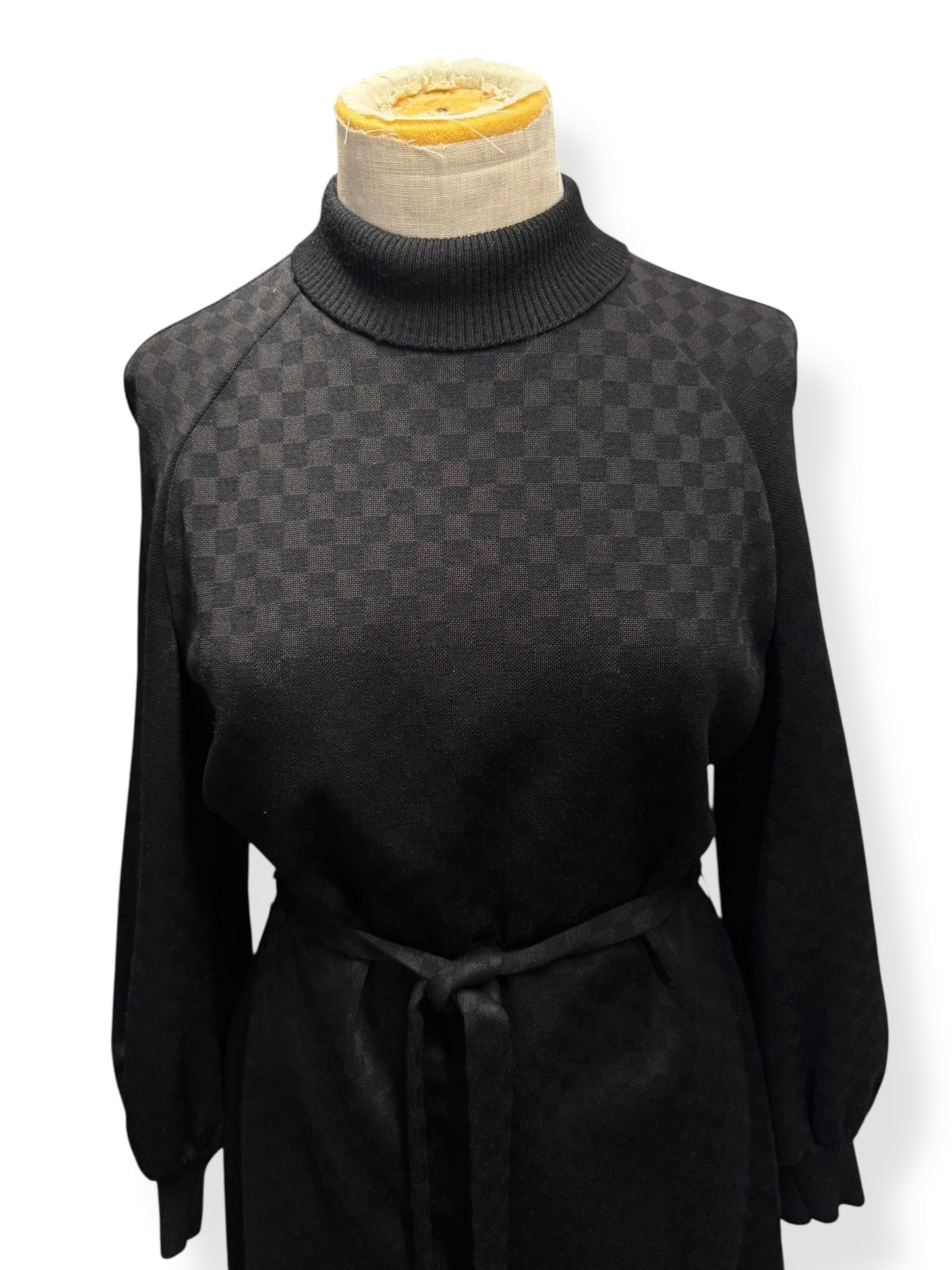 Chest view of 70s Kimberly Wool Check Dress M-L