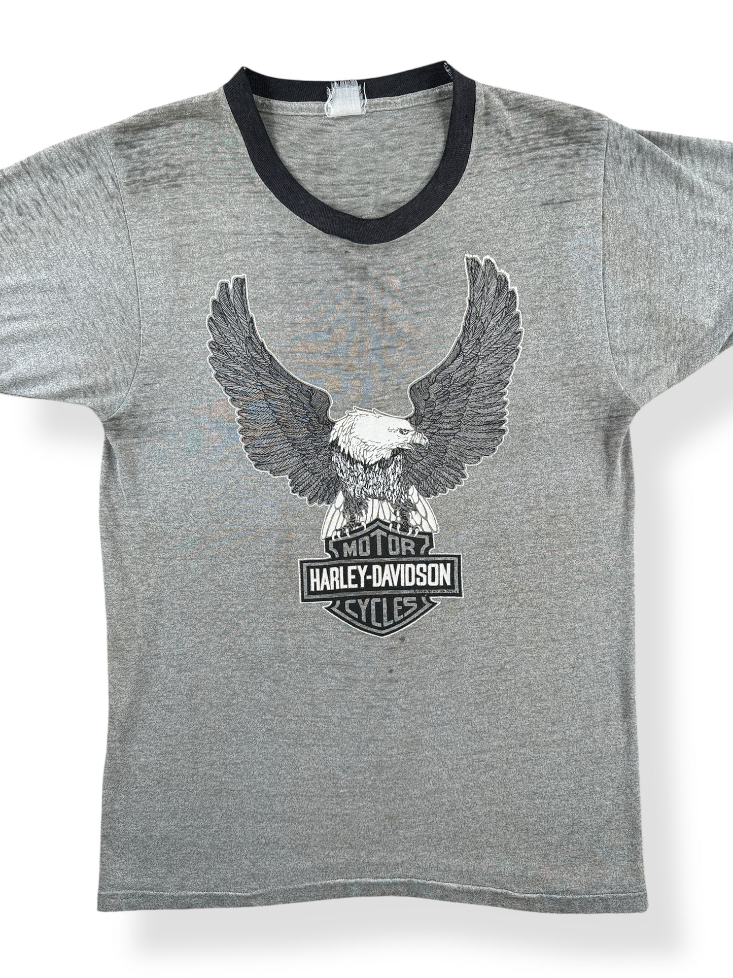 Front Close Up of Vintage Harley Davidson Blaine MN Ringer Tee SZ S