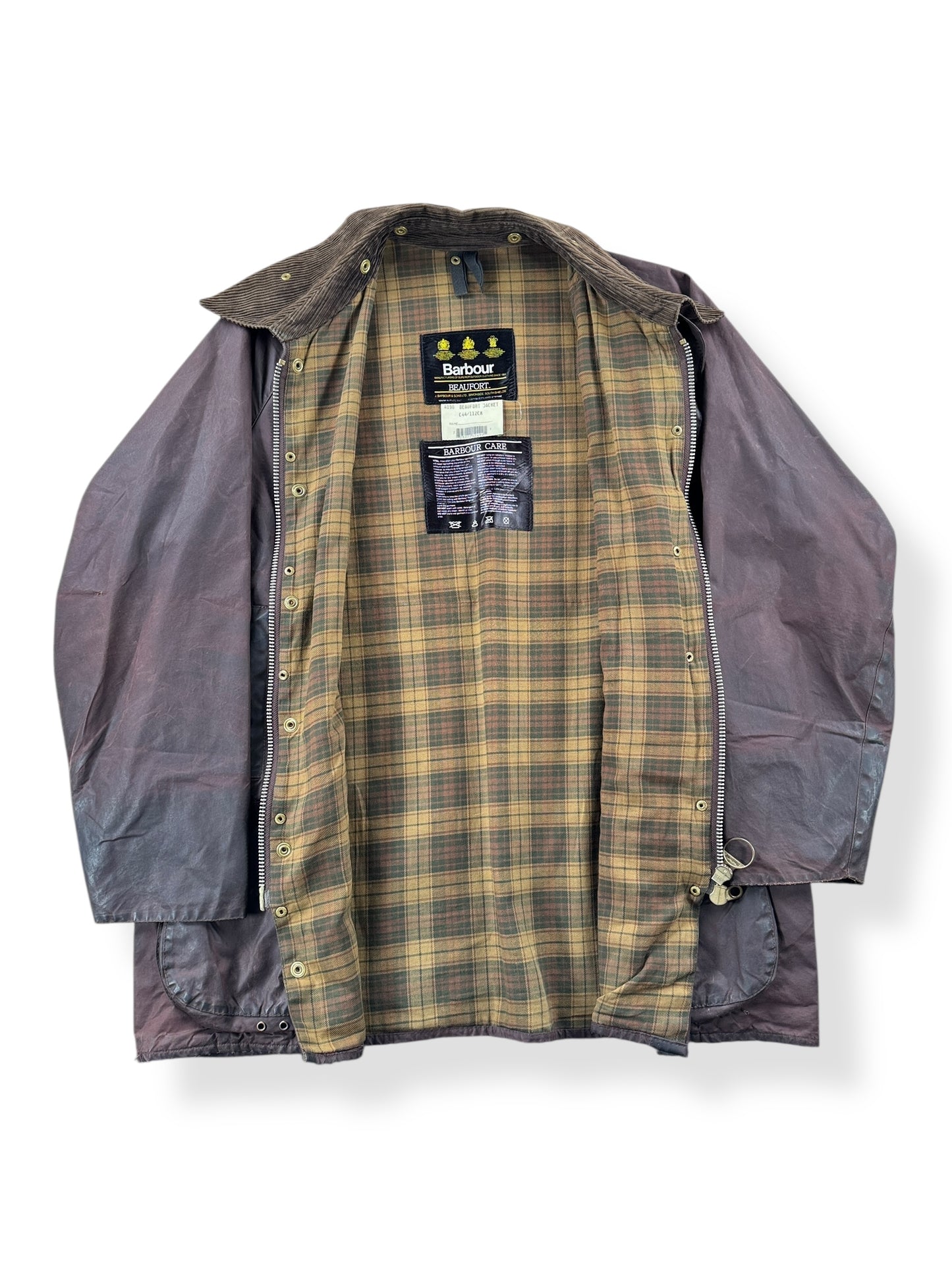 Inside of Vintage 80s/90s Barbour Wax Canvas Jacket SZ XL