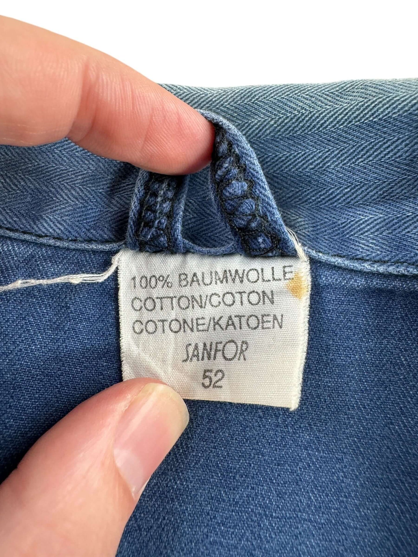Tag on Vintage Sanfor Sunfaded HBT French Chore Coat SZ L