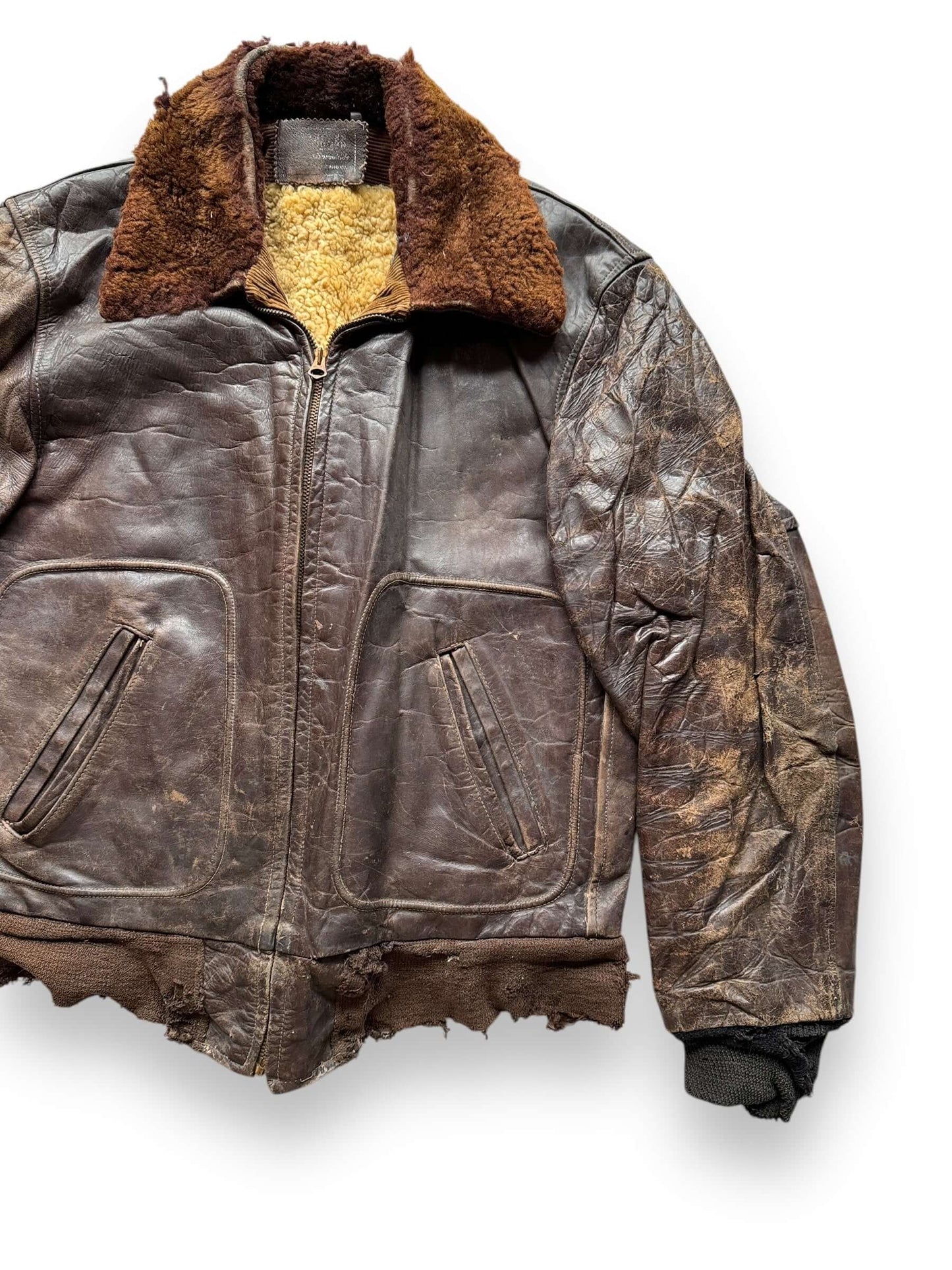 front left of Vintage Thrashed Hercules Horsehide Leather Jacket SZ M