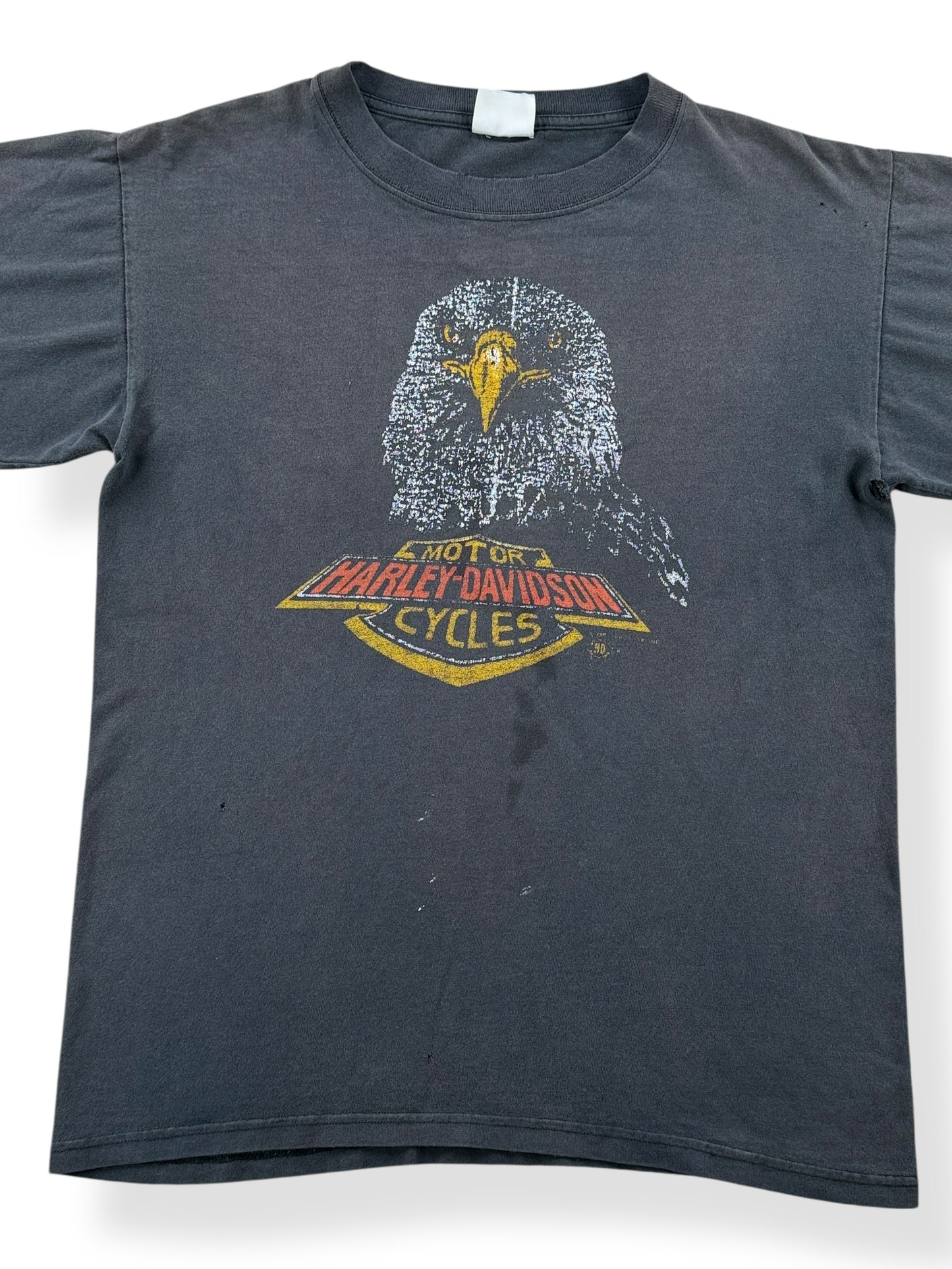 Front Close Up of Vintage Late 90s Faded Harley Eagle Tee SZ M