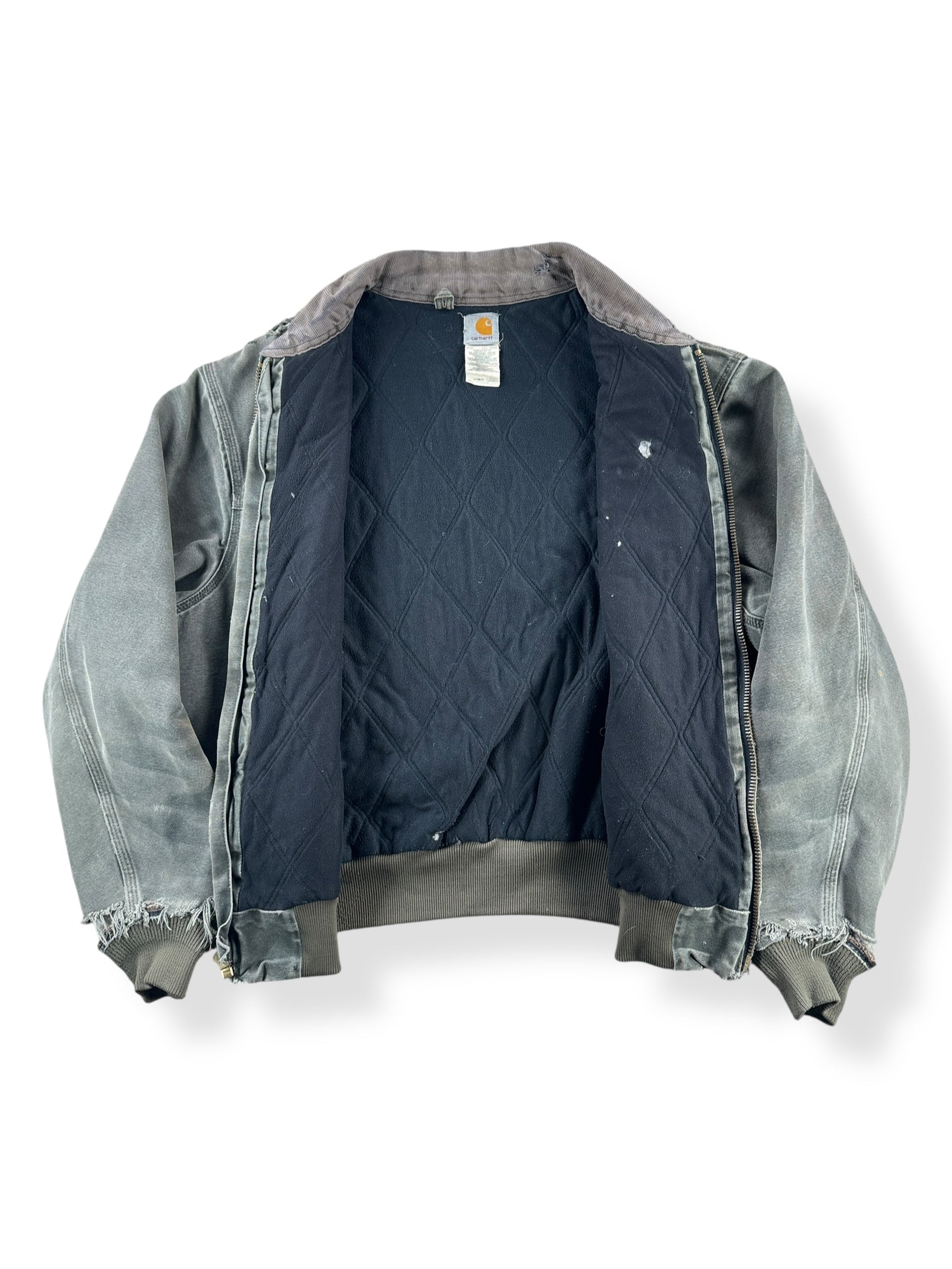 Inside of Vintage Hand Repaired Carhartt Santa Fe Moss Green Jacket SZ 3XL AS IS